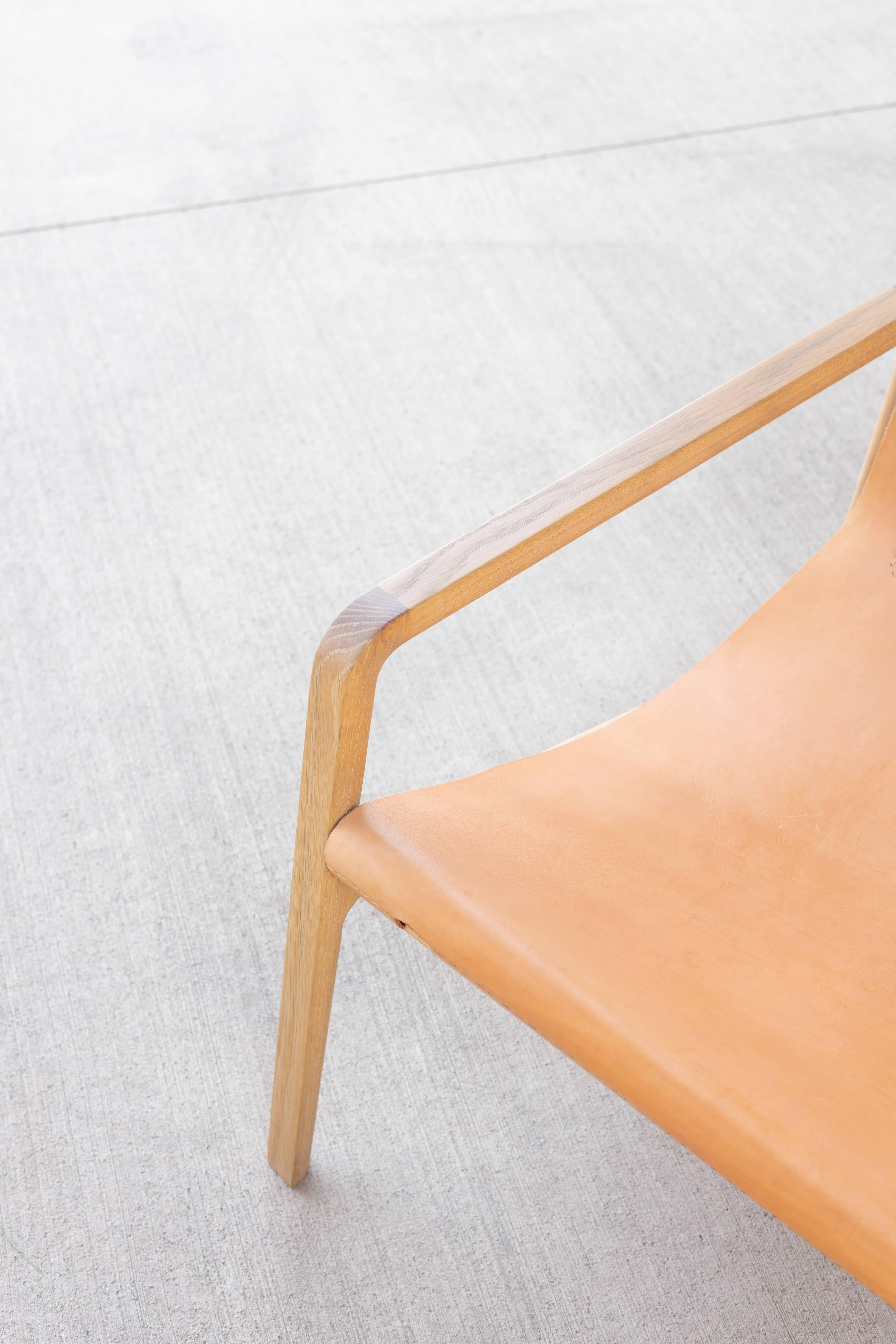Contemporary Estrada Lounge Chair in White Oak and Veg Tan Leather For Sale