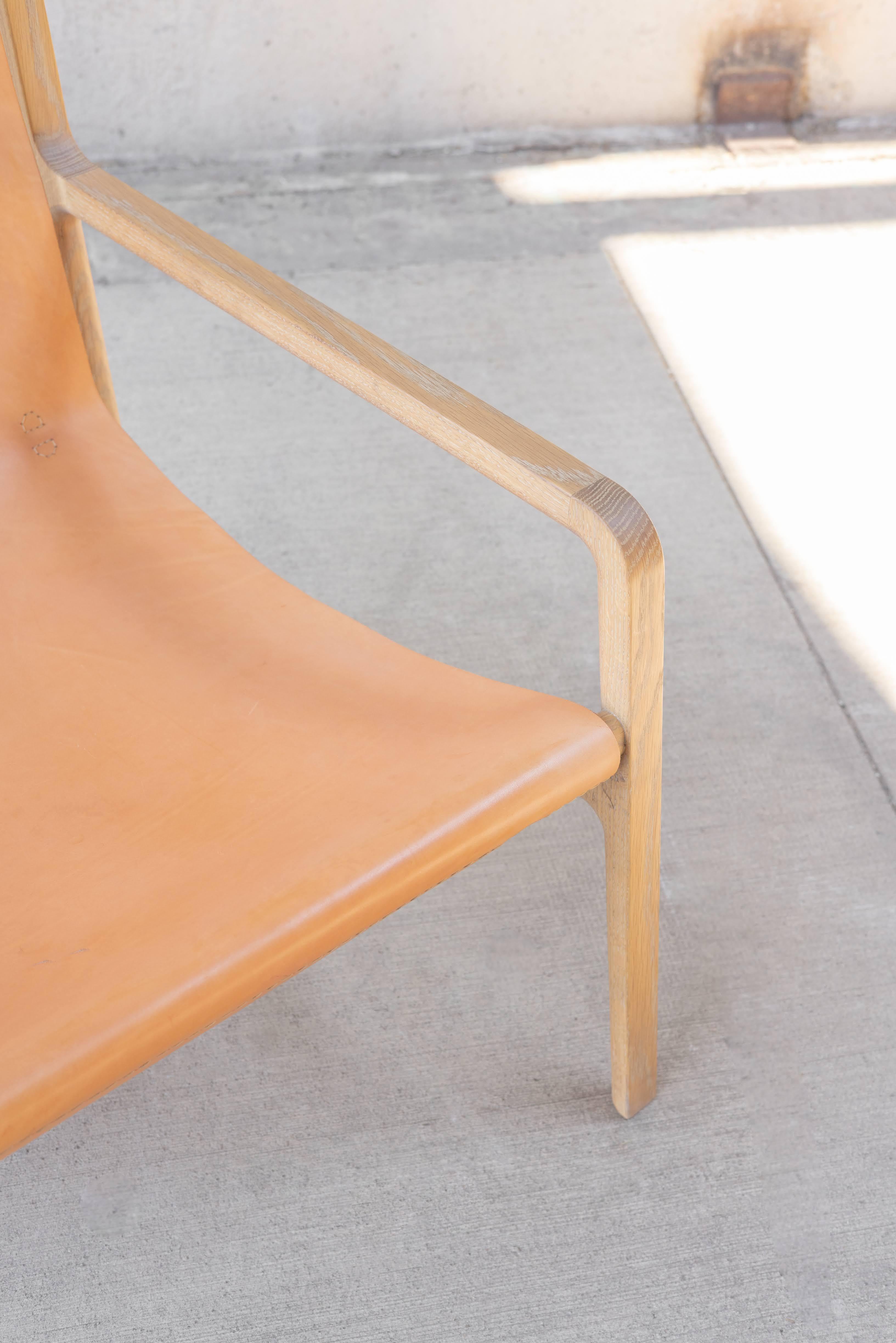 Modern Estrada Lounge Chair in White Oak and Veg Tan Leather For Sale