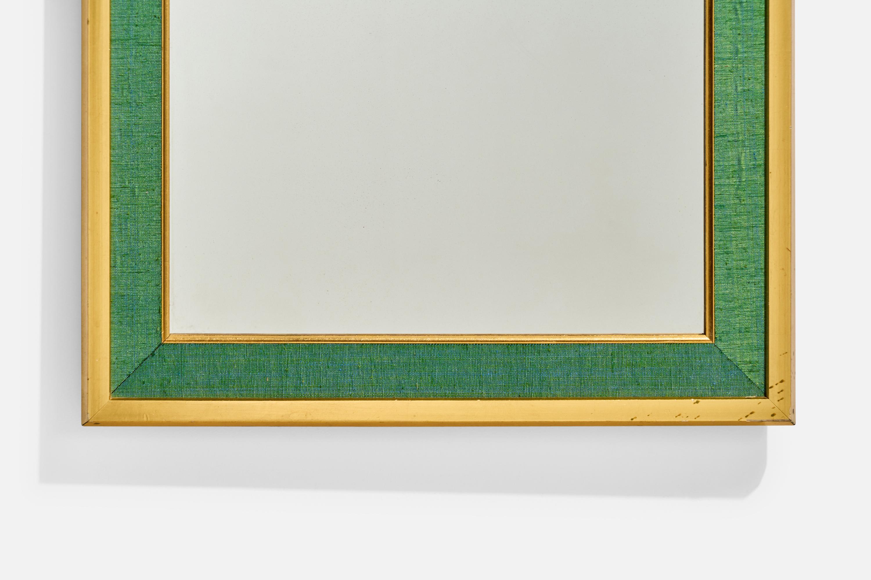 Estrid Ericson 'Attributed' Wandspiegel, Holz und grüner Stoff, Schweden, 1950er Jahre im Angebot 5