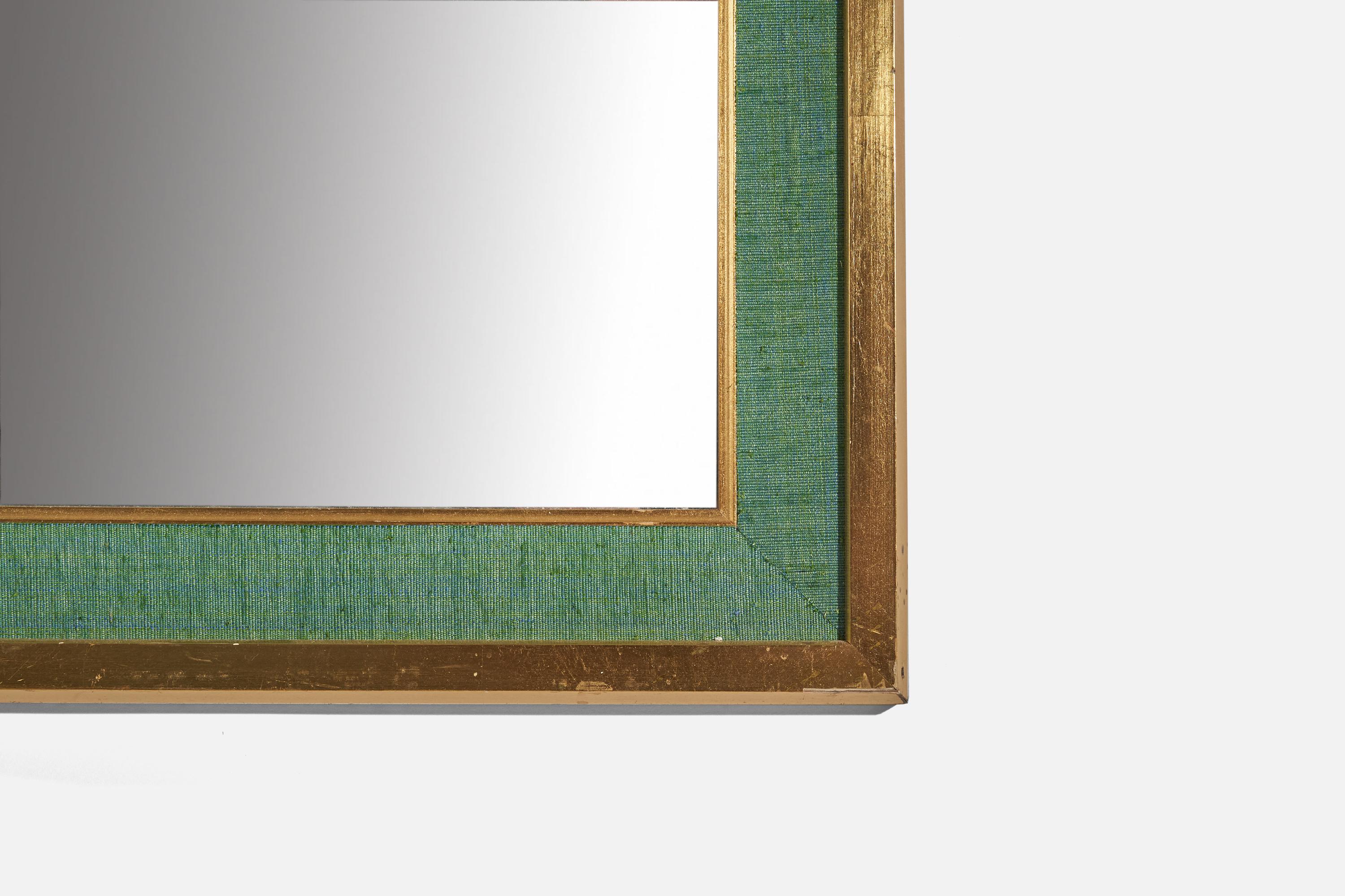 Mid-Century Modern Estrid Ericson 'Attributed' Wall Mirror, Wood and Green Fabric, Sweden, 1950s For Sale