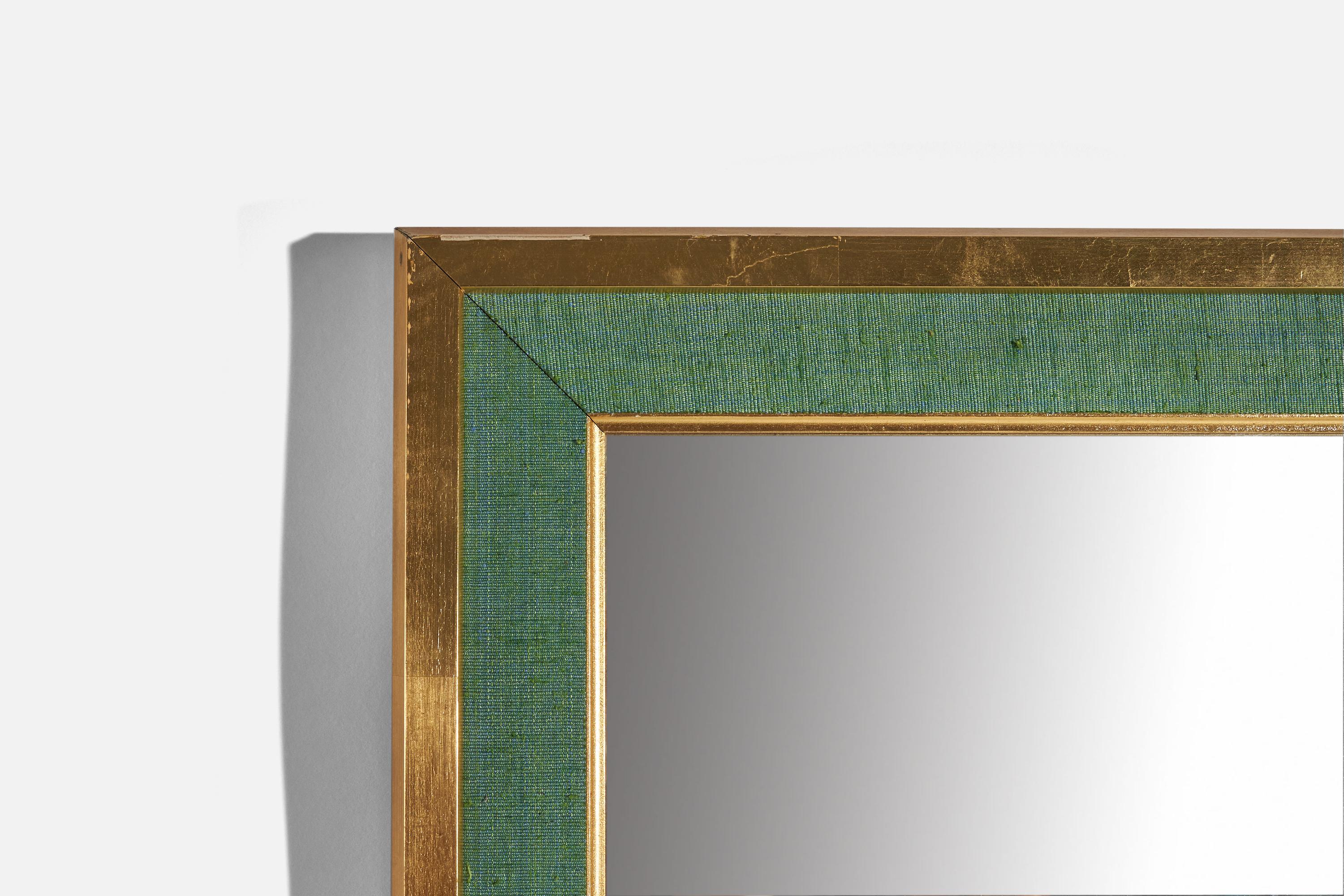Italian Estrid Ericson 'Attributed' Wall Mirror, Wood and Green Fabric, Sweden, 1950s For Sale