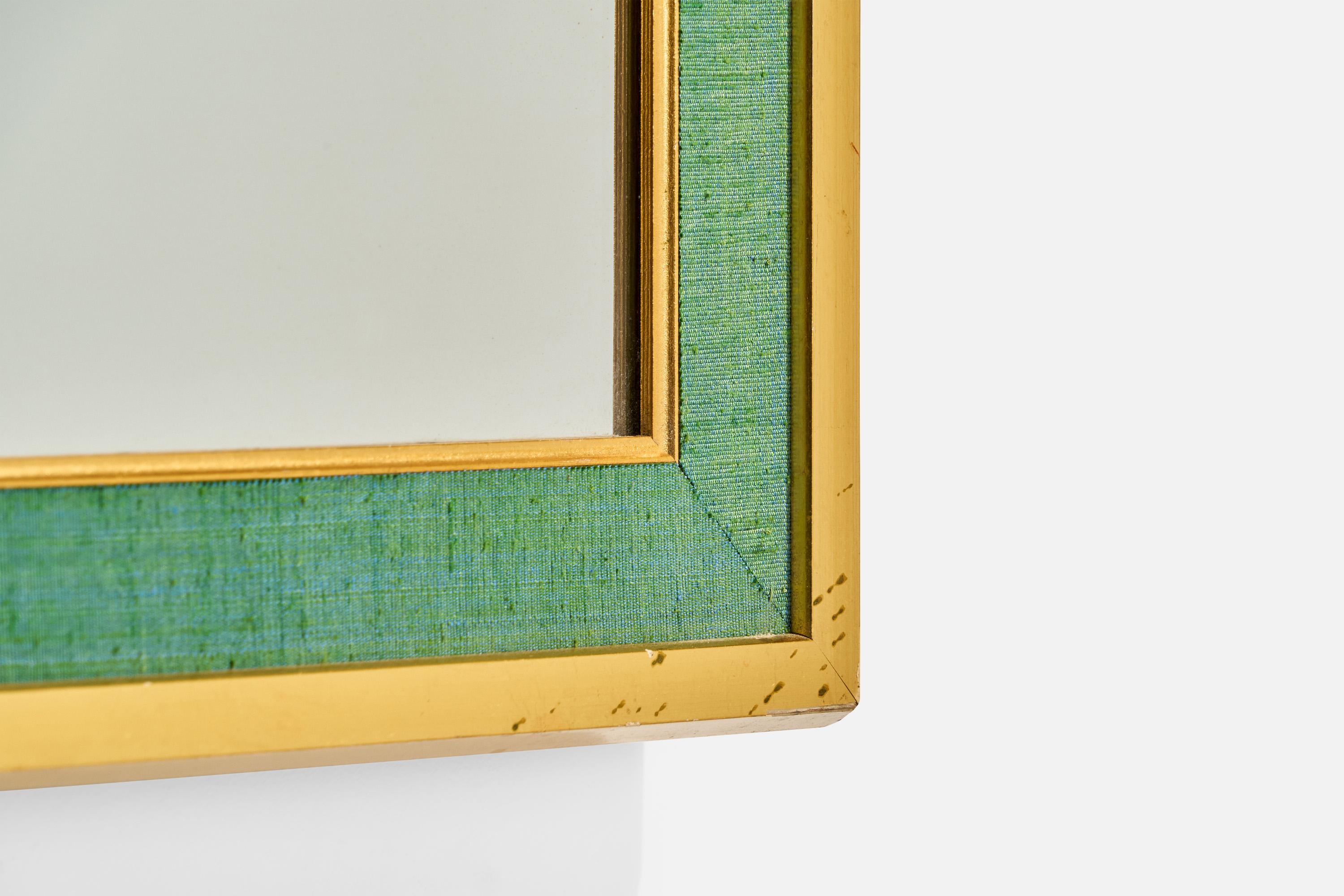 Estrid Ericson 'Attributed' Wandspiegel, Holz und grüner Stoff, Schweden, 1950er Jahre (Italienisch) im Angebot