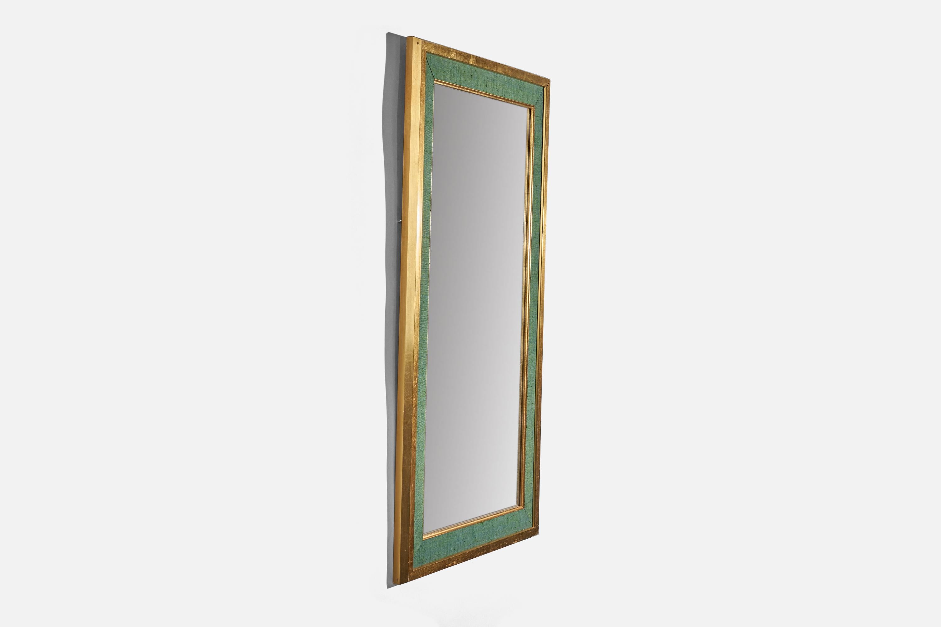 Estrid Ericson 'Attributed' Wall Mirror, Wood and Green Fabric, Sweden, 1950s In Good Condition For Sale In High Point, NC