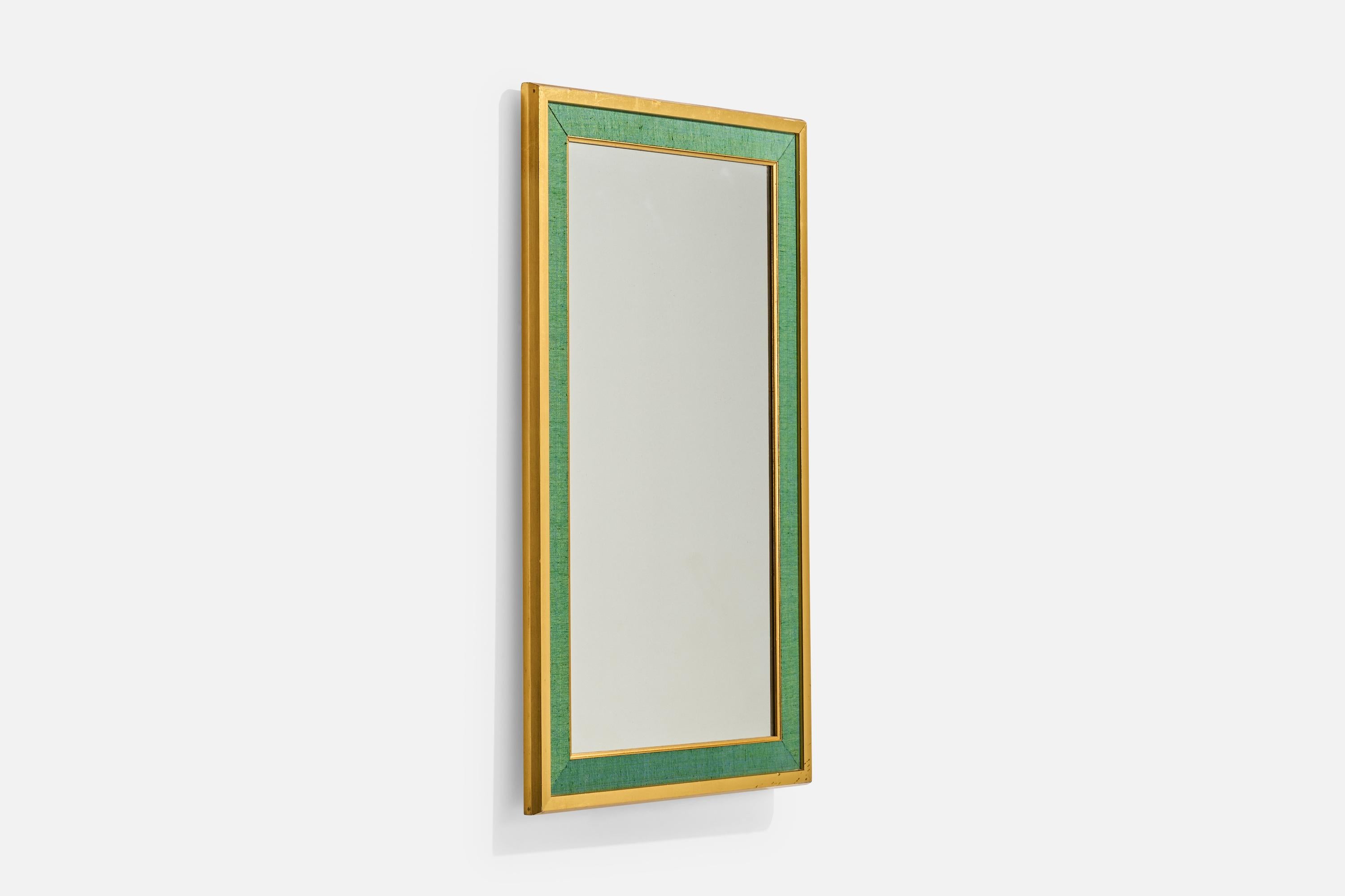 Estrid Ericson 'Attributed' Wandspiegel, Holz und grüner Stoff, Schweden, 1950er Jahre im Zustand „Gut“ im Angebot in High Point, NC