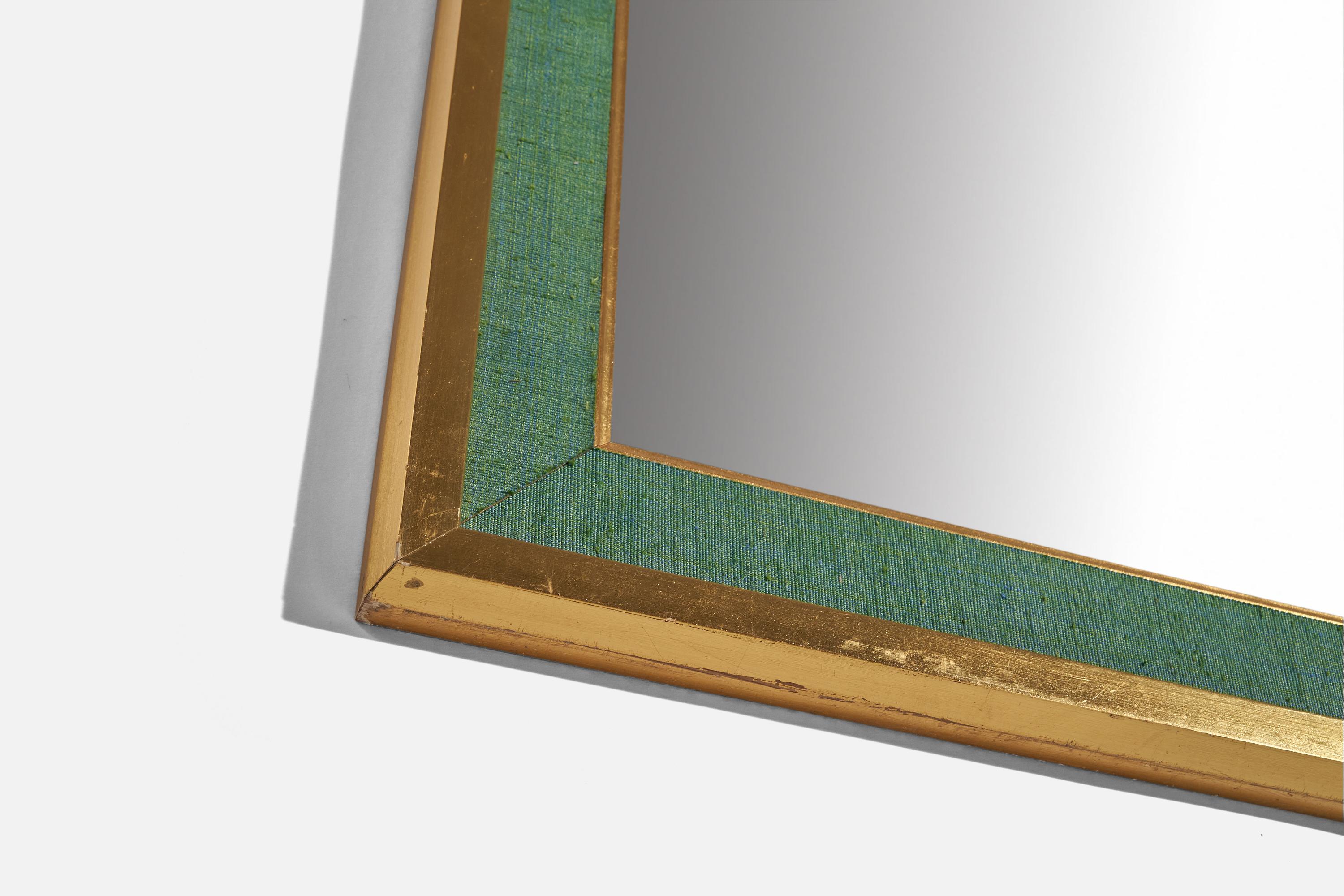 Mid-20th Century Estrid Ericson 'Attributed' Wall Mirror, Wood and Green Fabric, Sweden, 1950s For Sale