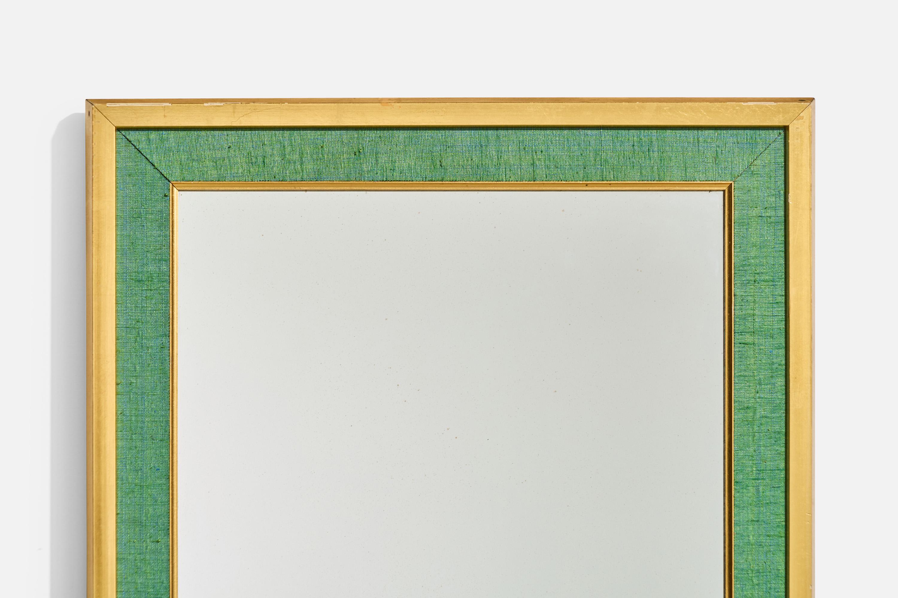 Estrid Ericson 'Attributed' Wandspiegel, Holz und grüner Stoff, Schweden, 1950er Jahre (Spiegel) im Angebot