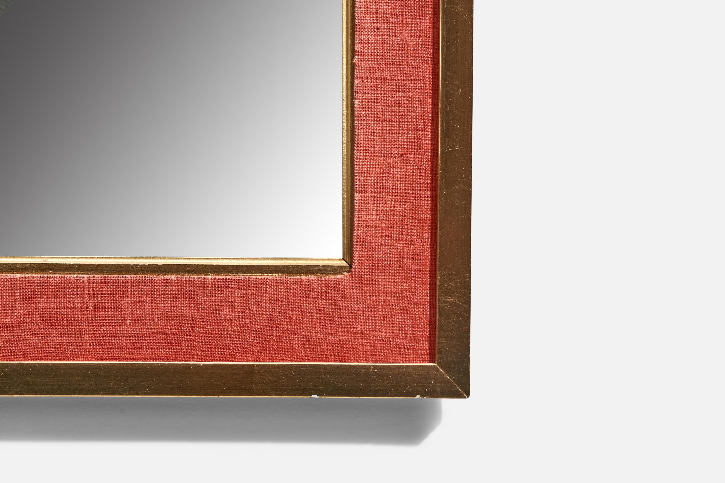 Estrid Ericson Attribution, Wall Mirror, Gilt Wood, Red Fabric, Sweden, 1940s In Good Condition For Sale In High Point, NC