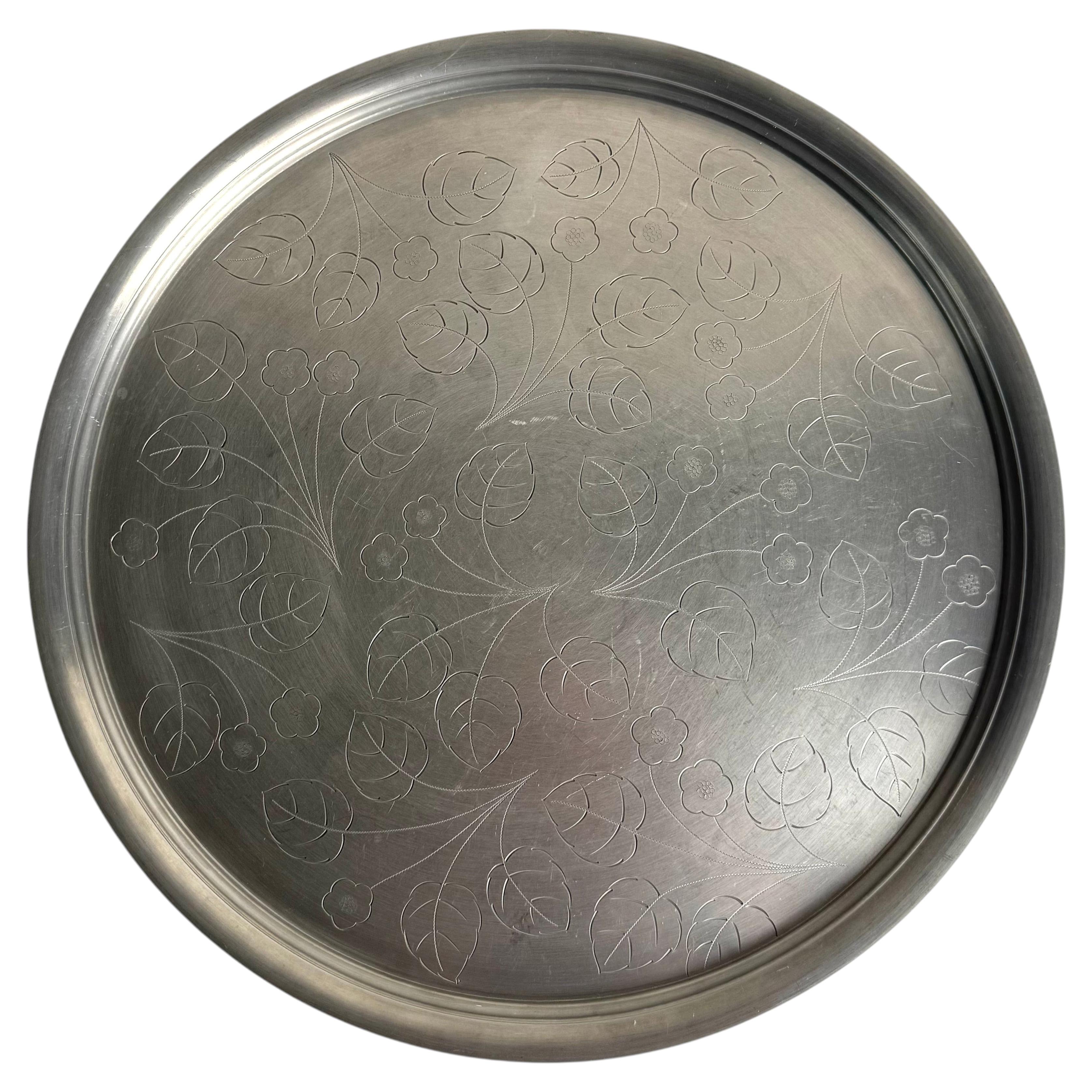 Estrid Ericson for Svenskt Tenn Pewter Tray with Engraved Floral Decoration