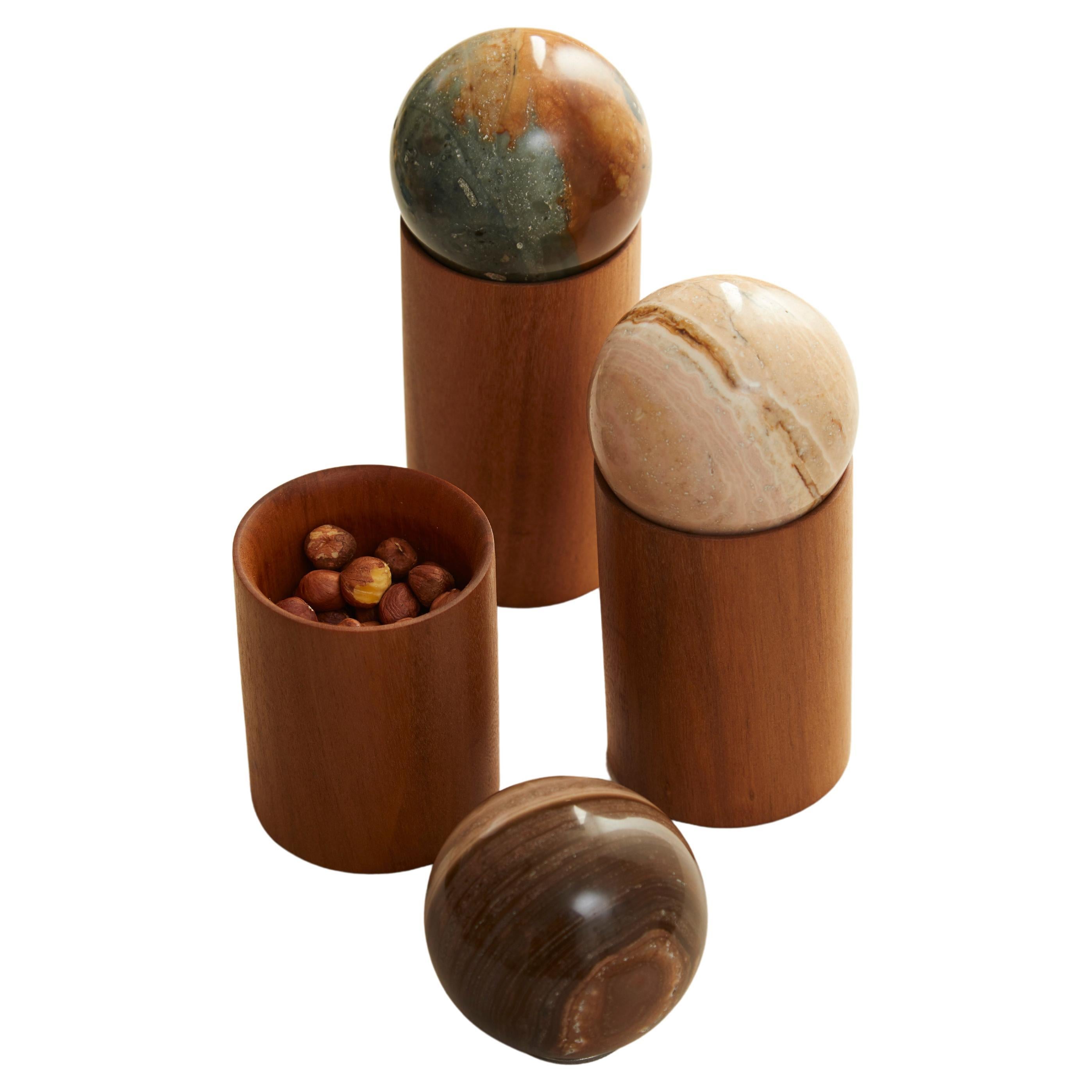 Estudio Tosca Natural Jasper Mineral and Ivory Wood Spice Jar For Sale