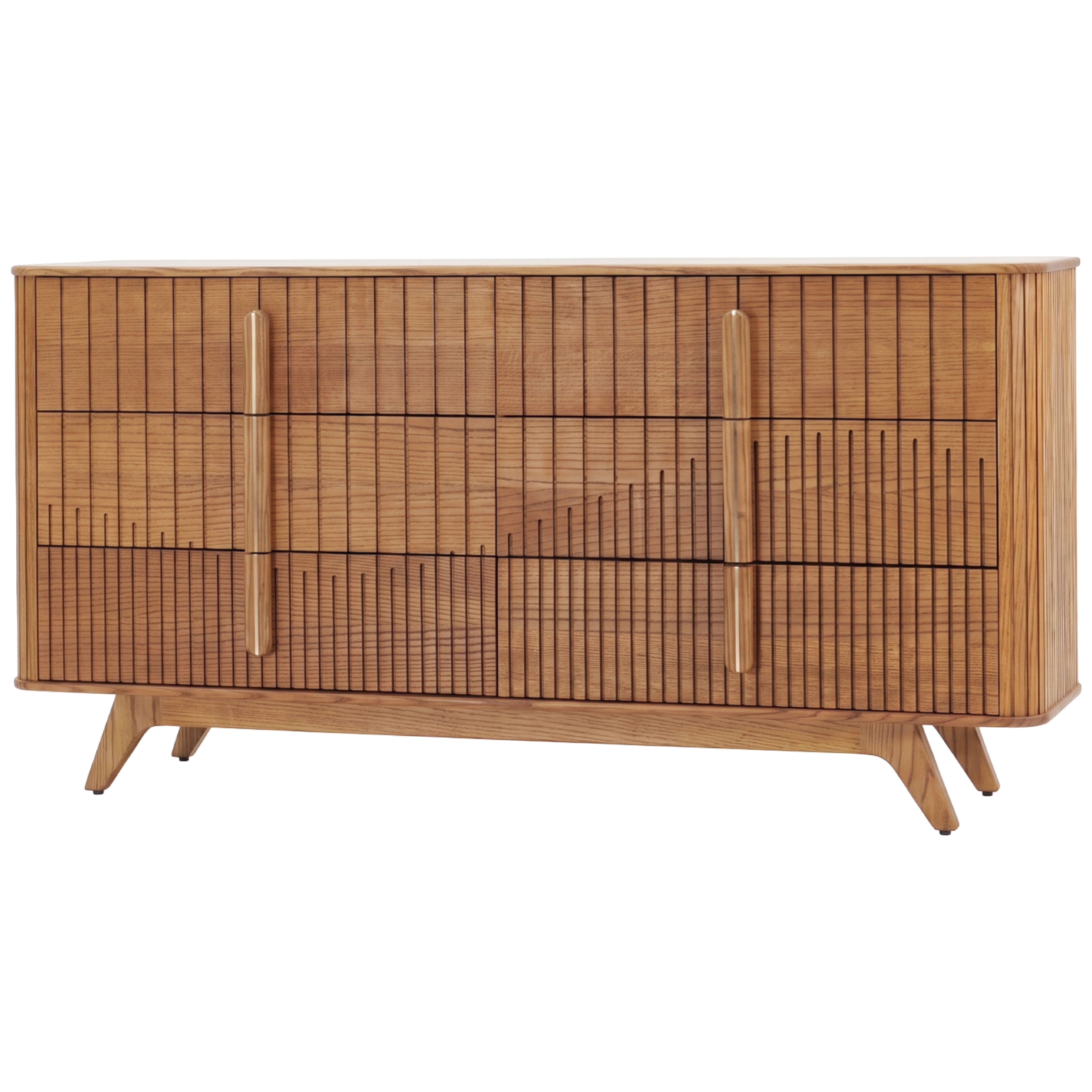 Esvee Atelier Ripple Solid Oak Fluted 6-Drawer Chest Credenza with Brass For Sale
