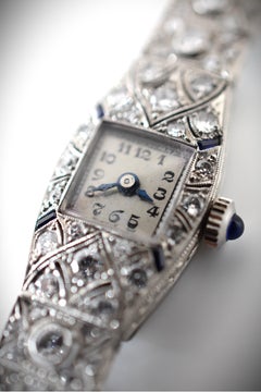 Eszeha-Chopard Art Deco Diamond's Watch, Platinum Case, 14K Bracelet, 1920s