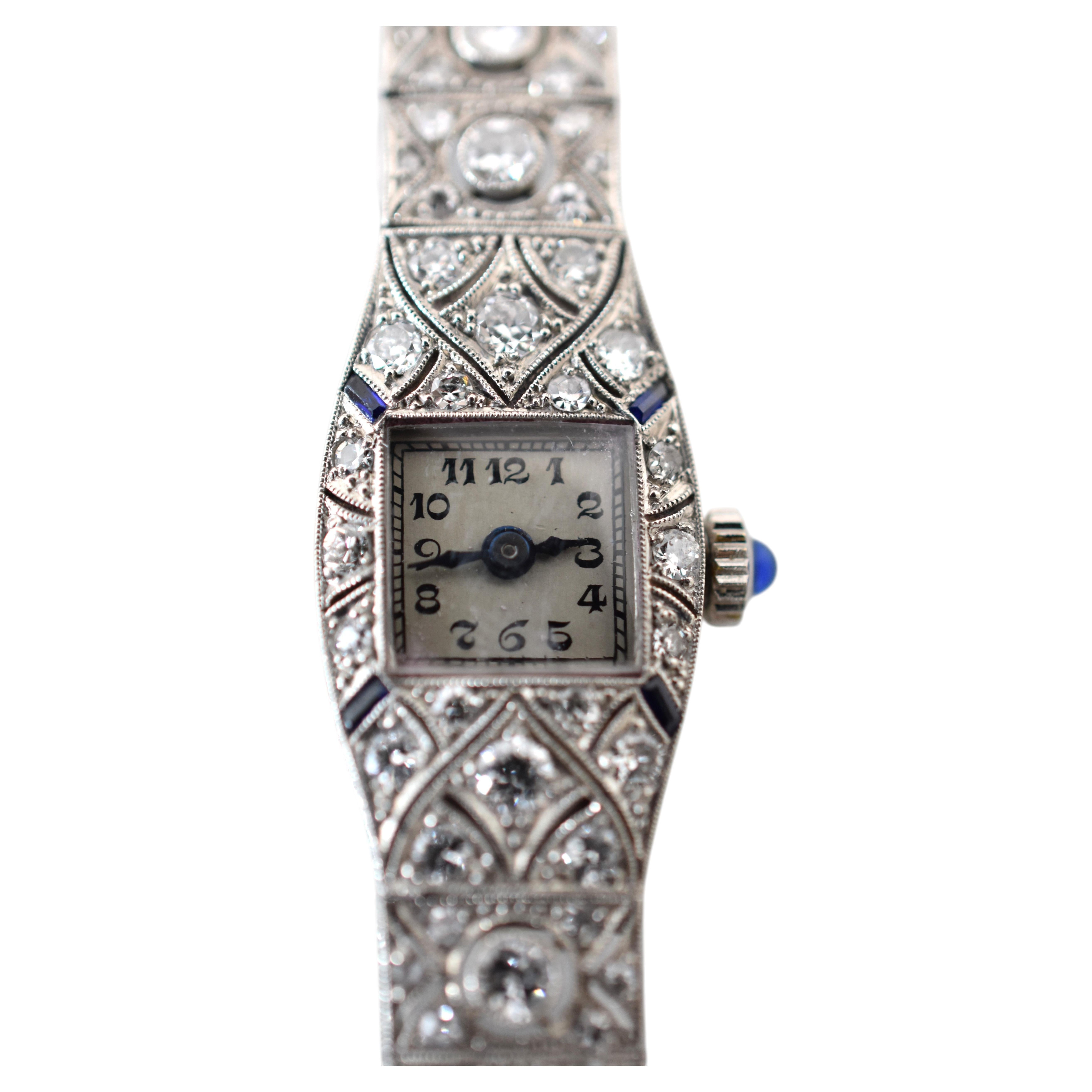 Eszeha-Chopard Art Deco Diamond's Watch, Platinum Case, 14K Bracelet, 1920s
