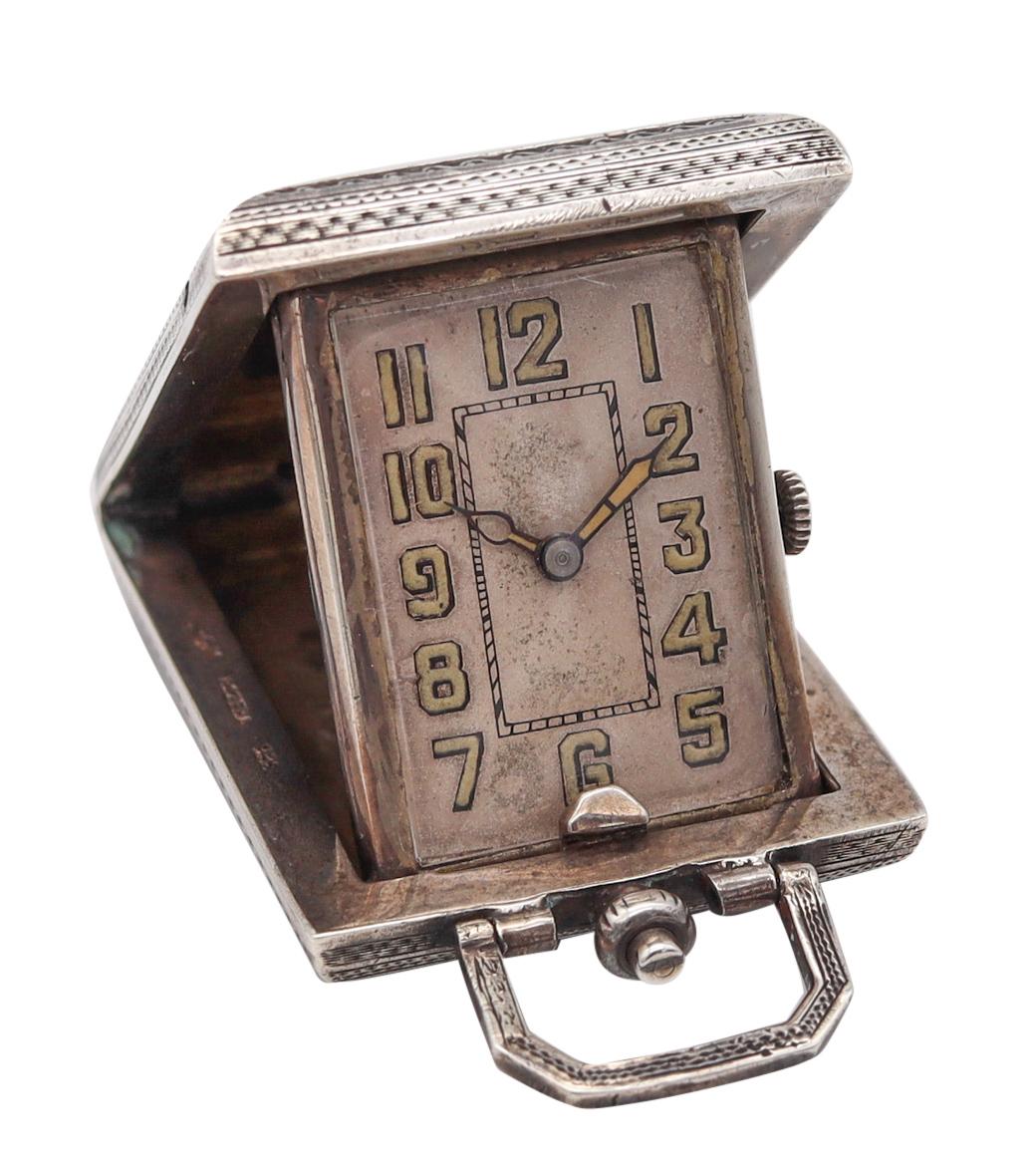 Women's Eszeha Germany 1920 Travel Pendant Desk Clock in Sterling Silver with Guilloche