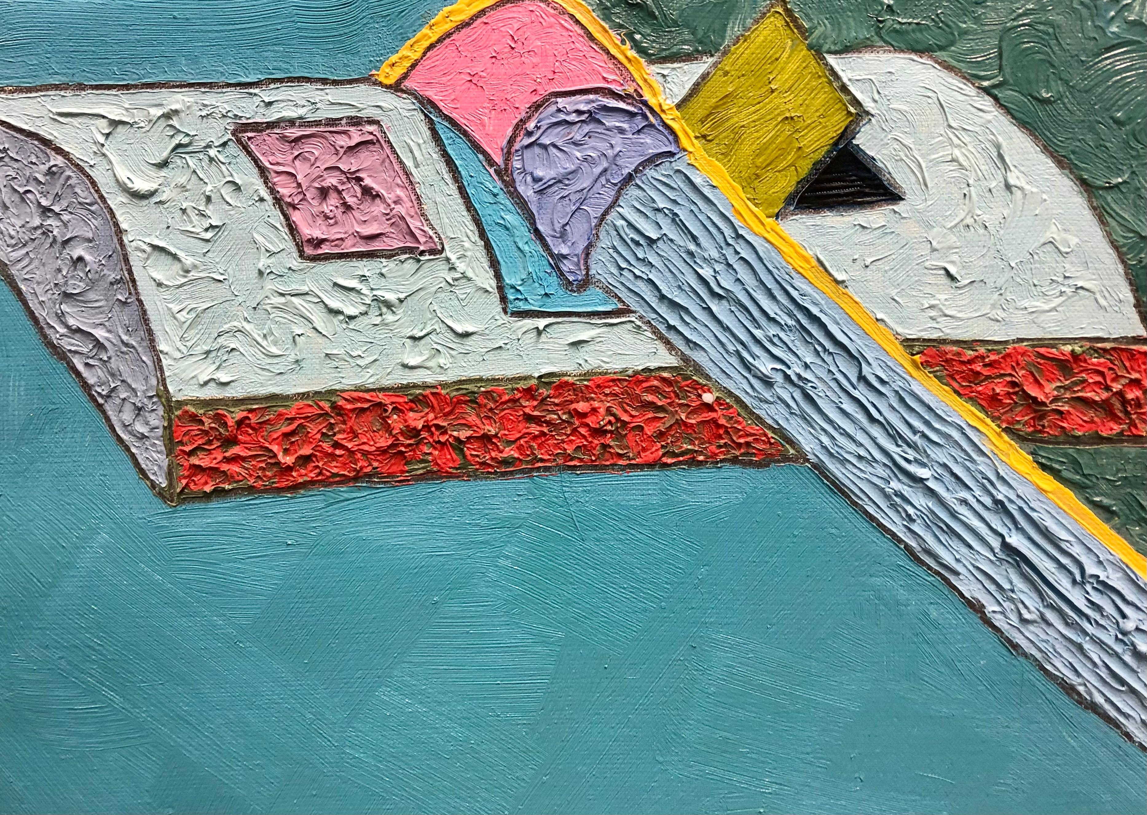 Helles, farbenfrohes, strukturiertes Ölgemälde eines Stilllebens der ungarischen Künstlerin Eszter Radák (geb. 1971). 

Öl auf Leinwand, 40 x 40 cm. Signiert auf der Rückseite. Wird ungerahmt angeboten.

Eszter Radák ist eine vibrierende Kraft in