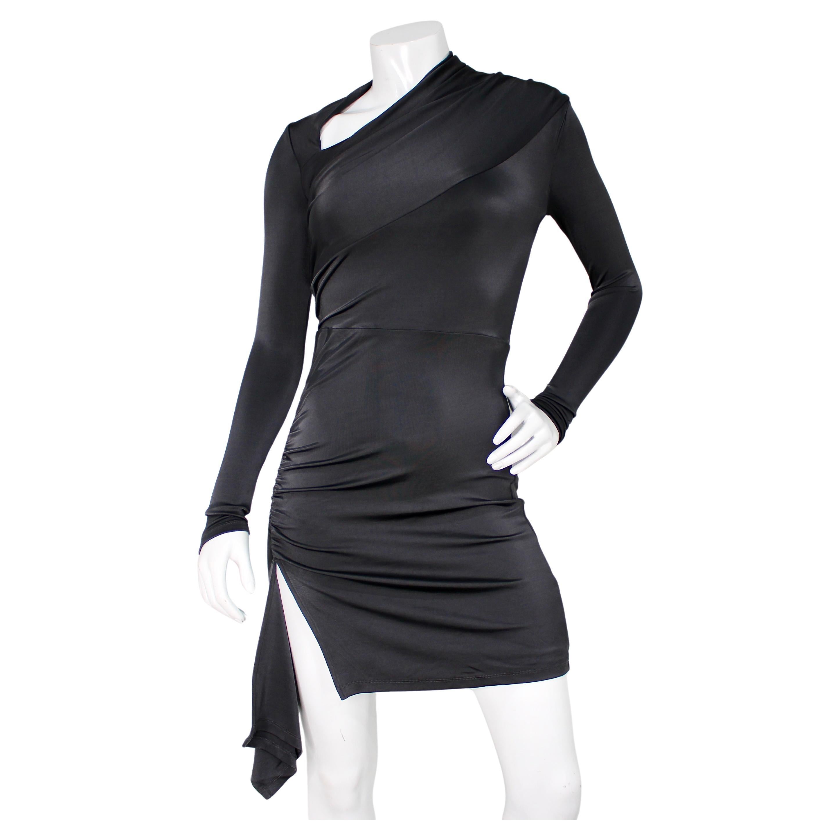 Et Ochs Grau Mackenzie Asymmetrischer Ausschnitt Langärmeliges Minikleid