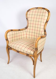 Pair Of Armchairs Made In Checkered Light Fabric & Wood From 1920s