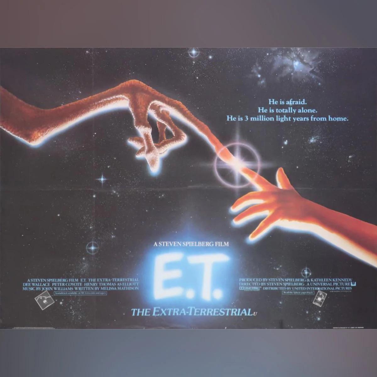 T.E. Extraterrestrial (1982)
Original British Quad (30 X 40 Zoll)

Nach der Regie bei Blockbustern wie Der weiße Hai, Unheimliche Begegnung der dritten Art und Jäger des verlorenen Schatzes brachte Steven Spielberg das heraus, was viele für sein