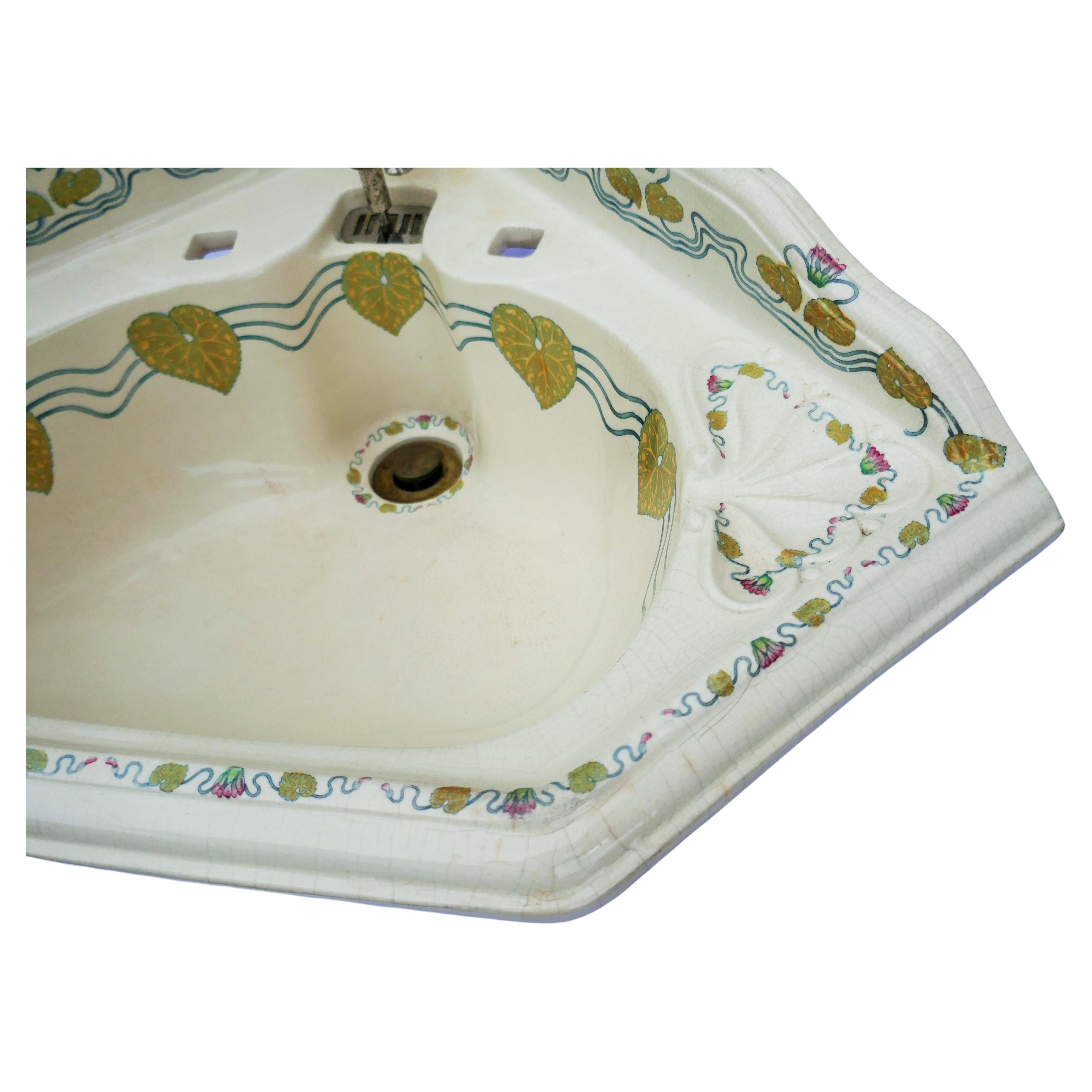 Ceramica Etablissements Porcher a Paris - Lavandino - Decoro stile Hector Guimard in vendita