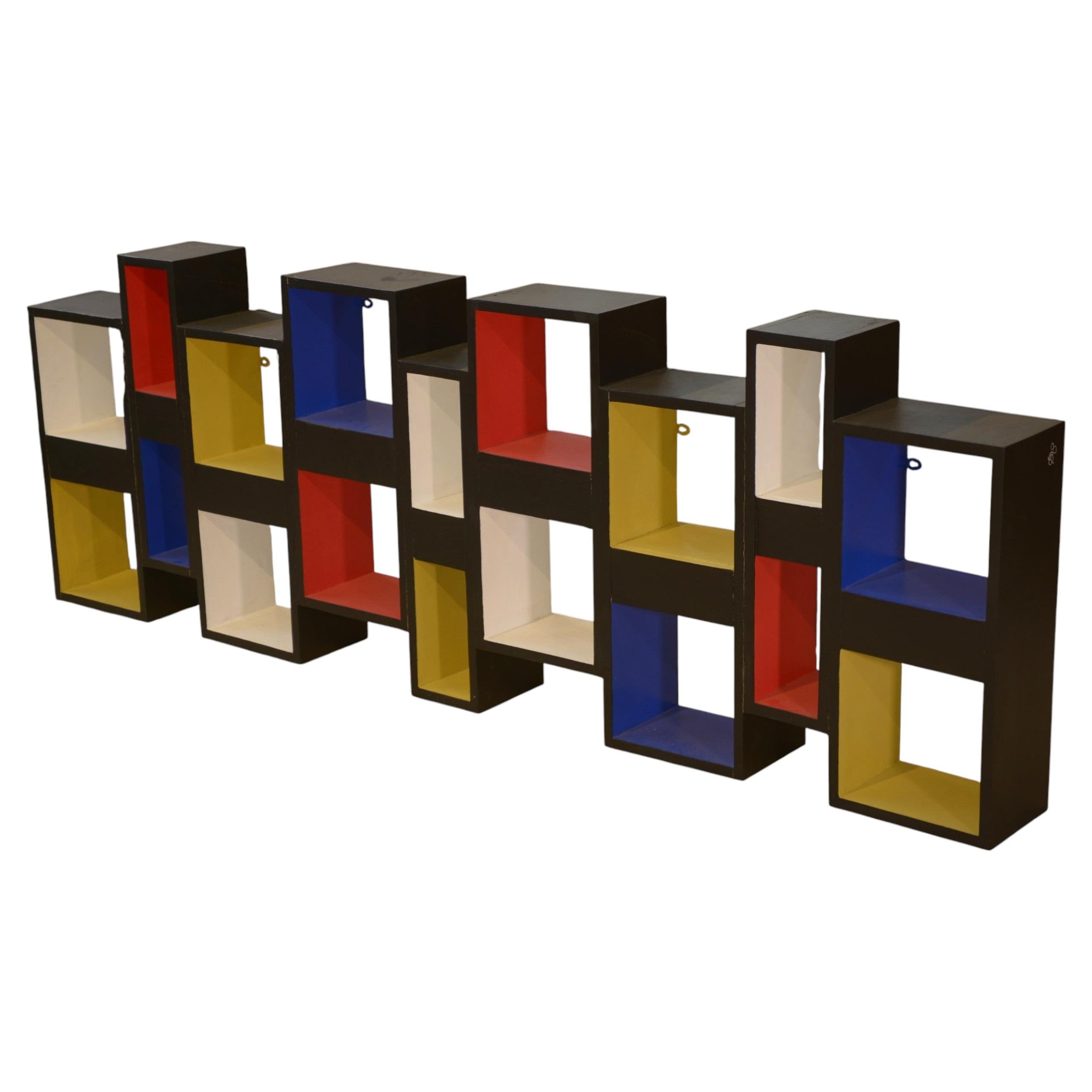 Étagère 1960 intervention picturale contemporaine dans le goût de Piet Mondrian For Sale