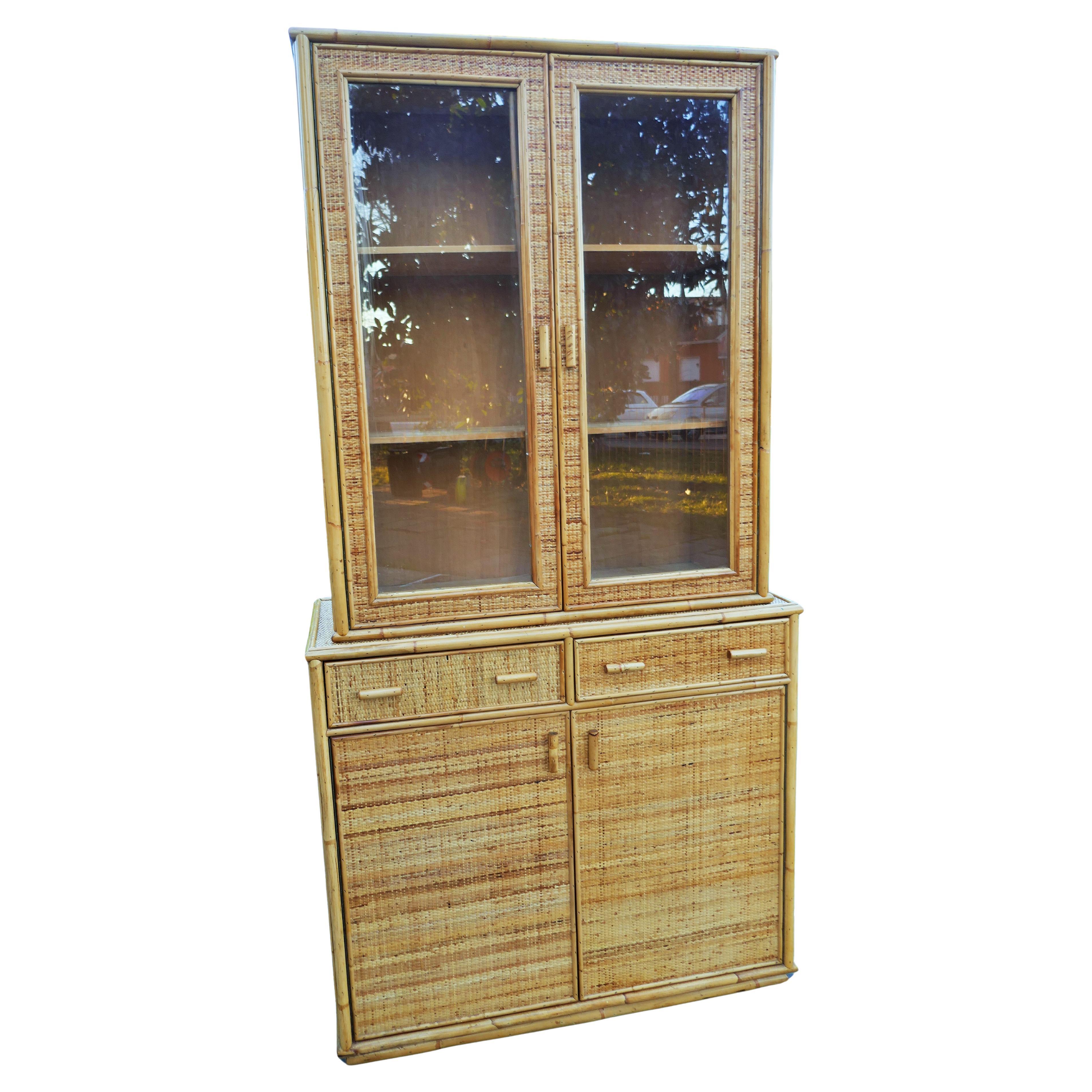 Mid Century Bamboo and Rattan Etagere