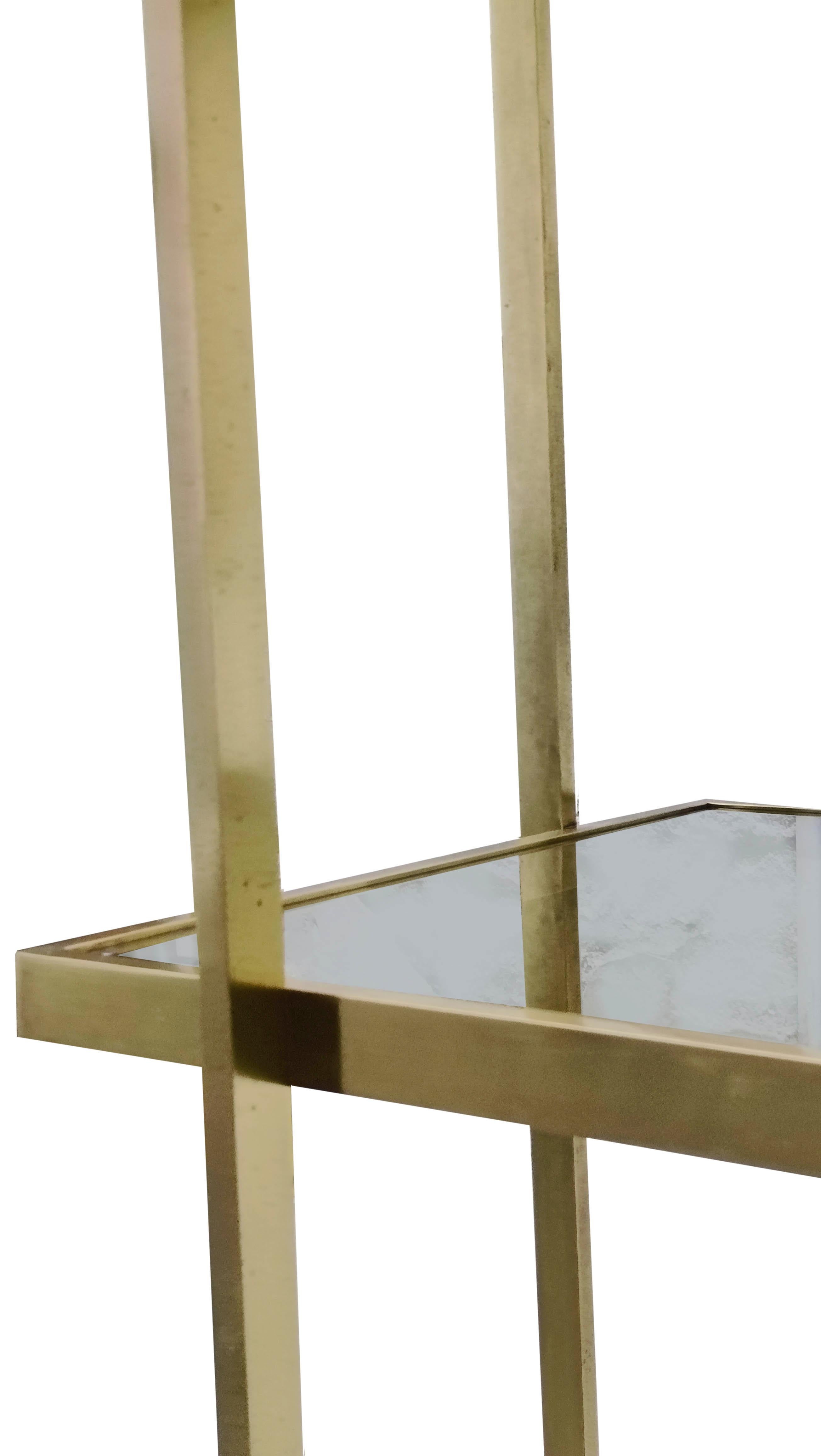 Italian Brass Etagere and Fume Glass Shelves, Italy 1970s