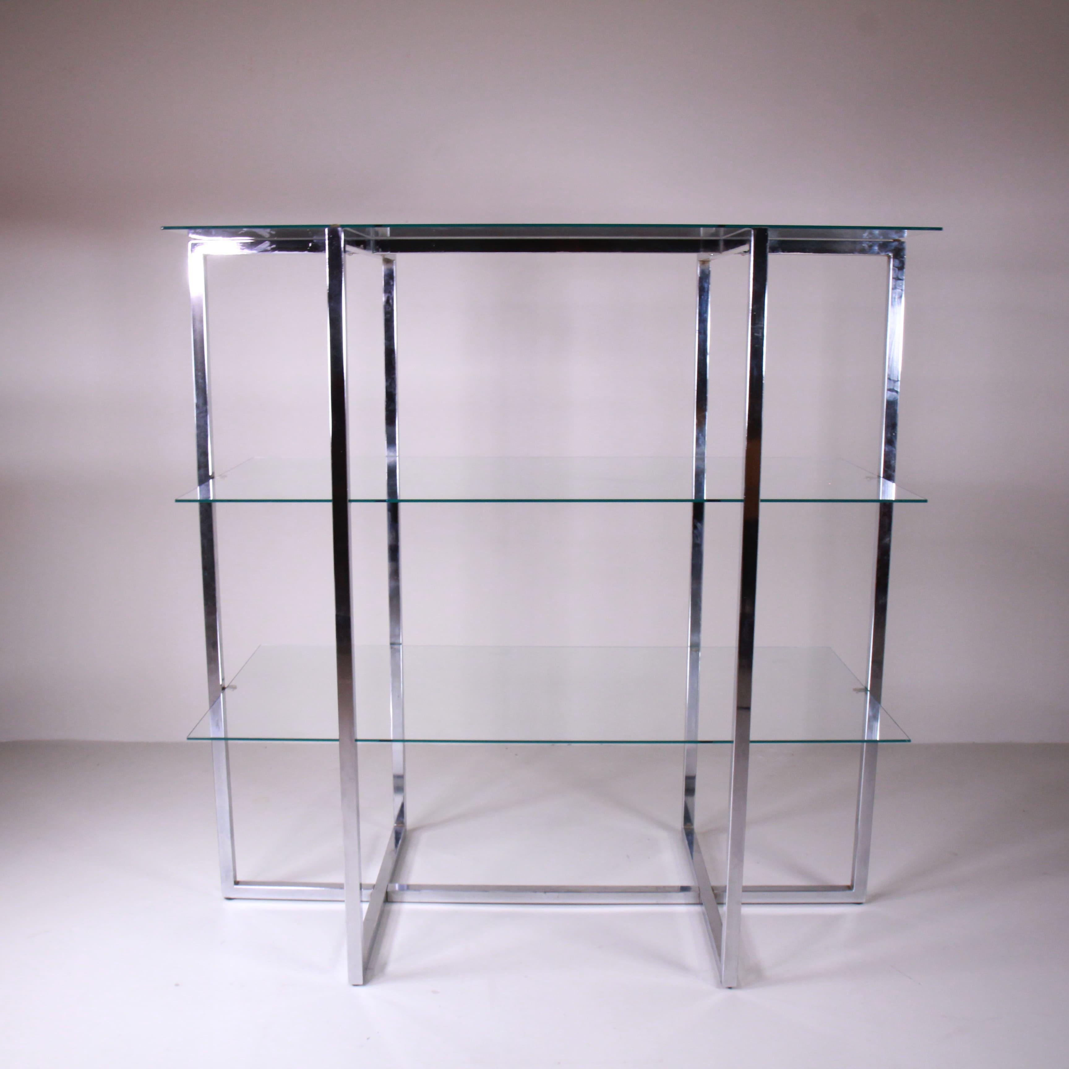 Mid-Century Modern Etagere bookcase by Luigi Massoni, steel glass, 1970 For Sale