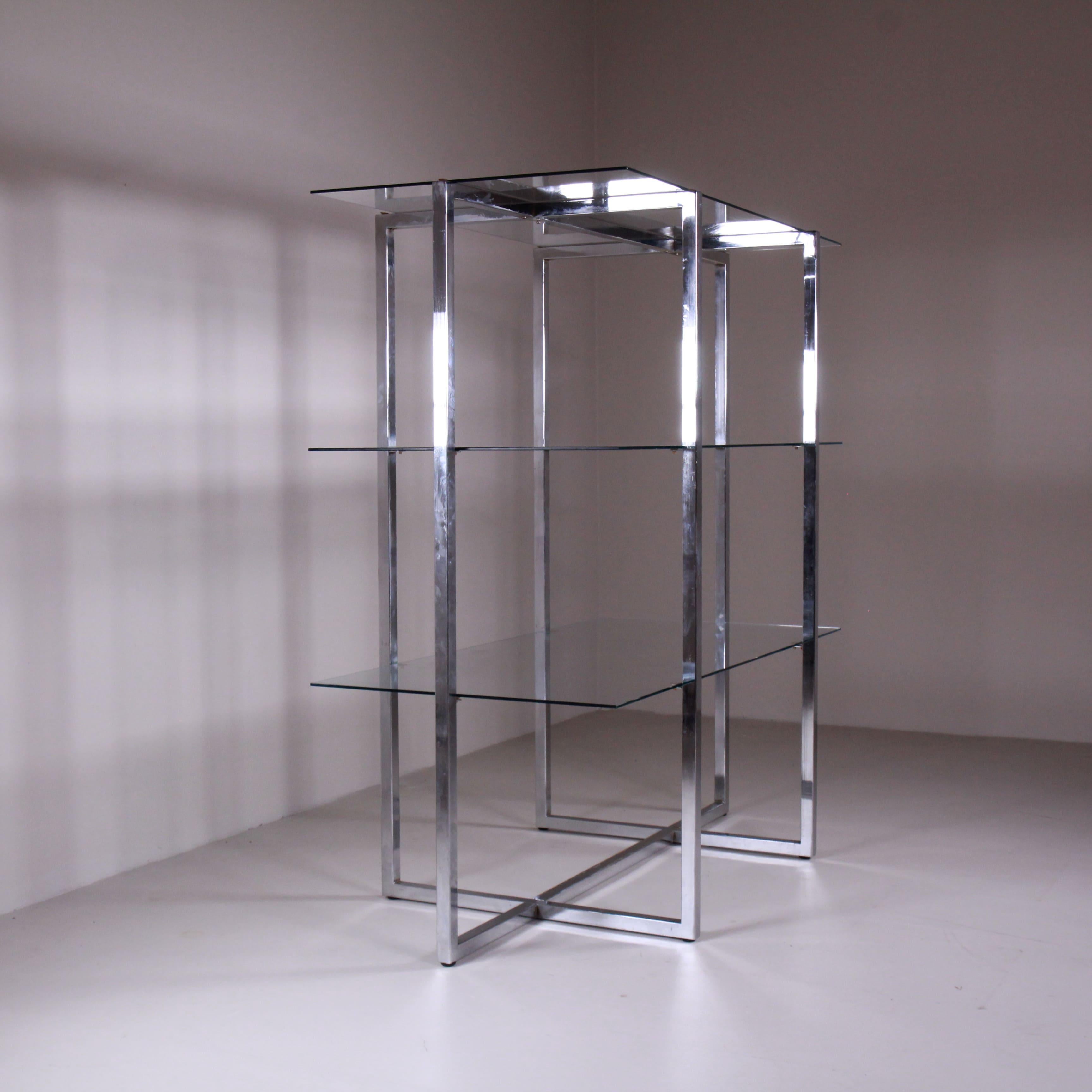 Italian Etagere bookcase by Luigi Massoni, steel glass, 1970 For Sale
