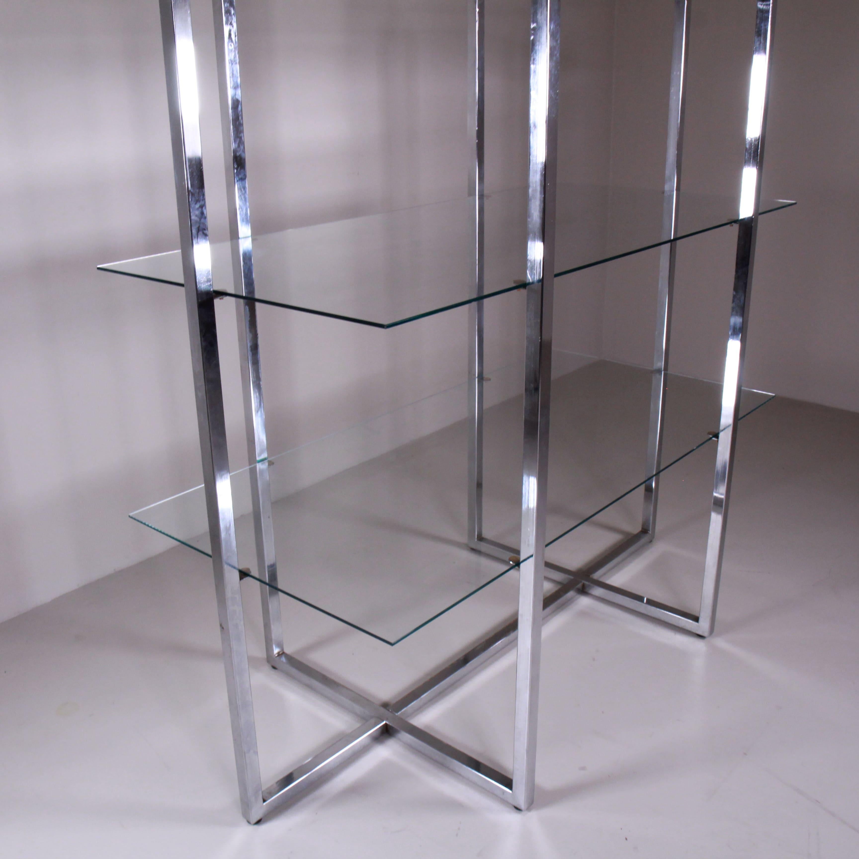Late 20th Century Etagere bookcase by Luigi Massoni, steel glass, 1970 For Sale