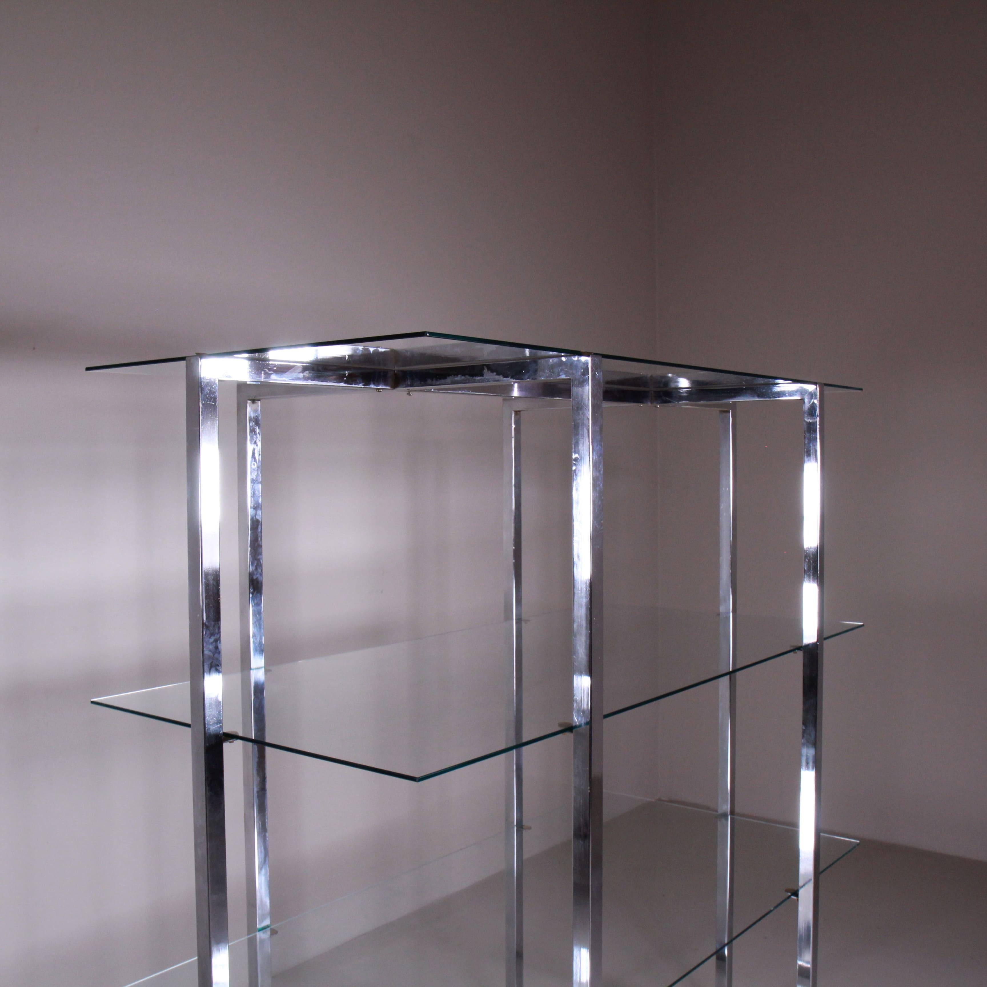 Steel Etagere bookcase by Luigi Massoni, steel glass, 1970 For Sale