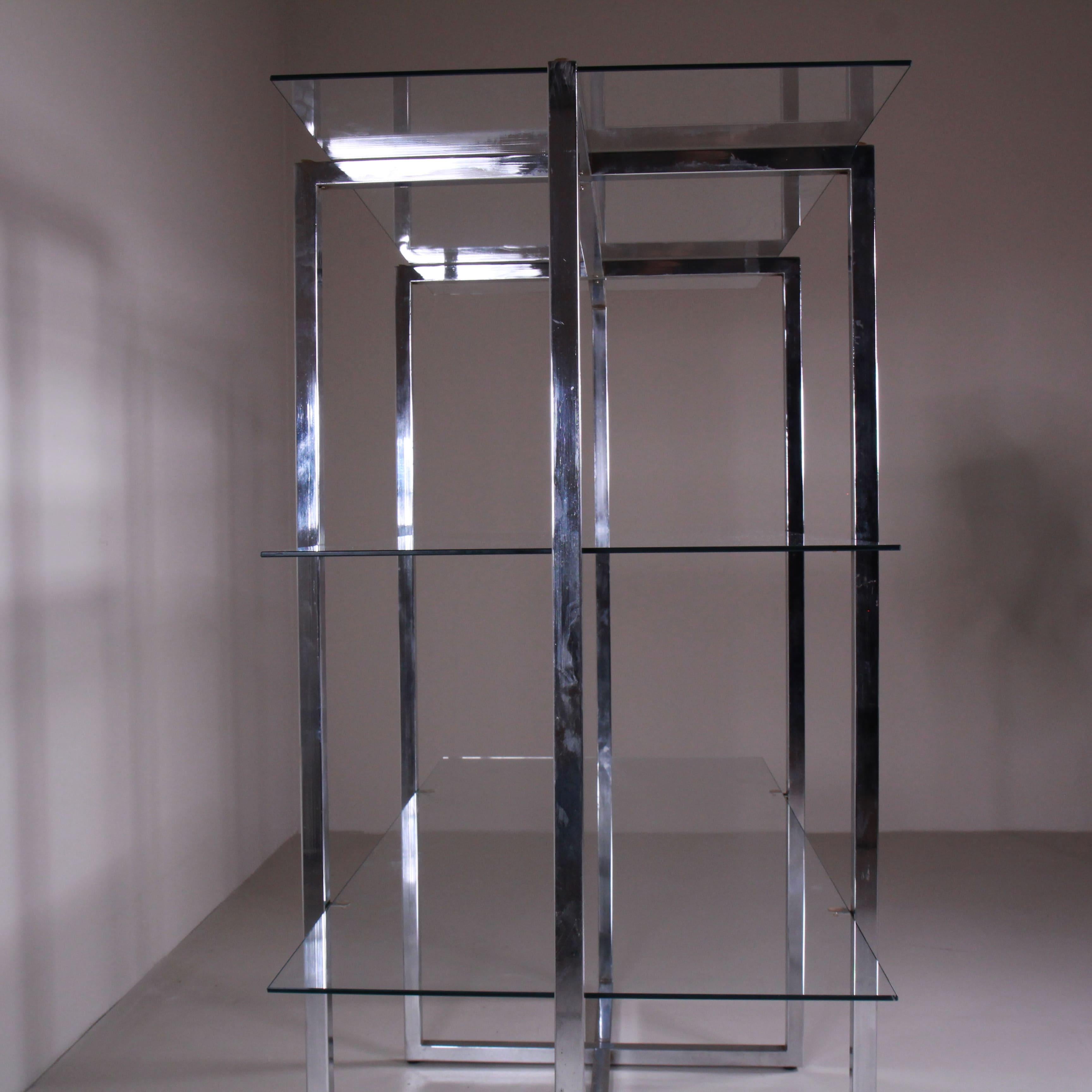 Etagere bookcase by Luigi Massoni, steel glass, 1970 For Sale 1