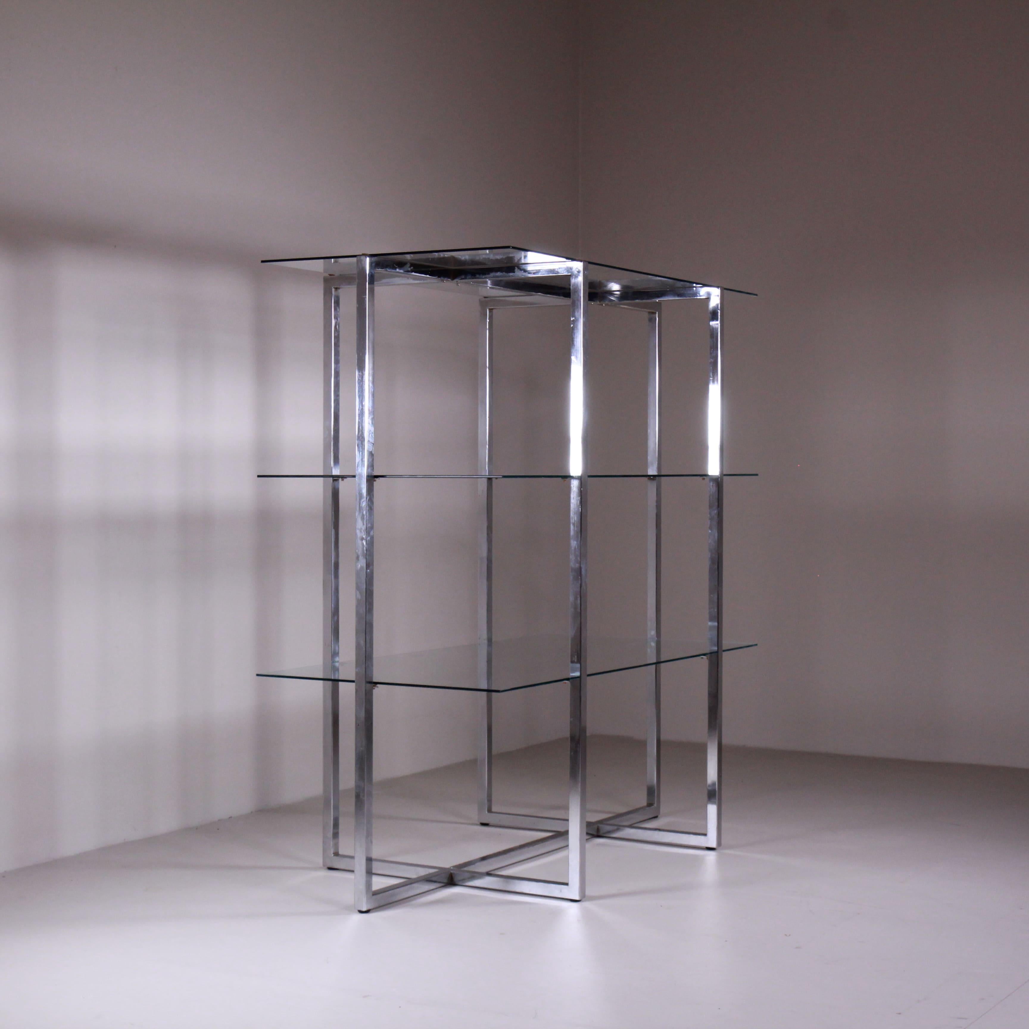Etagere bookcase by Luigi Massoni, steel glass, 1970 For Sale 2