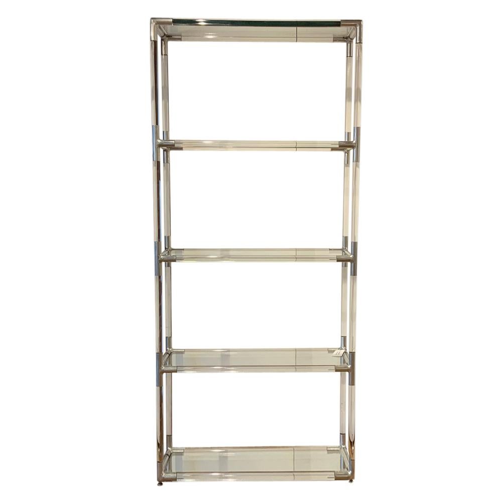 Mid-Century Modern Etagere, Lucite, Polished Aluminum and Glass