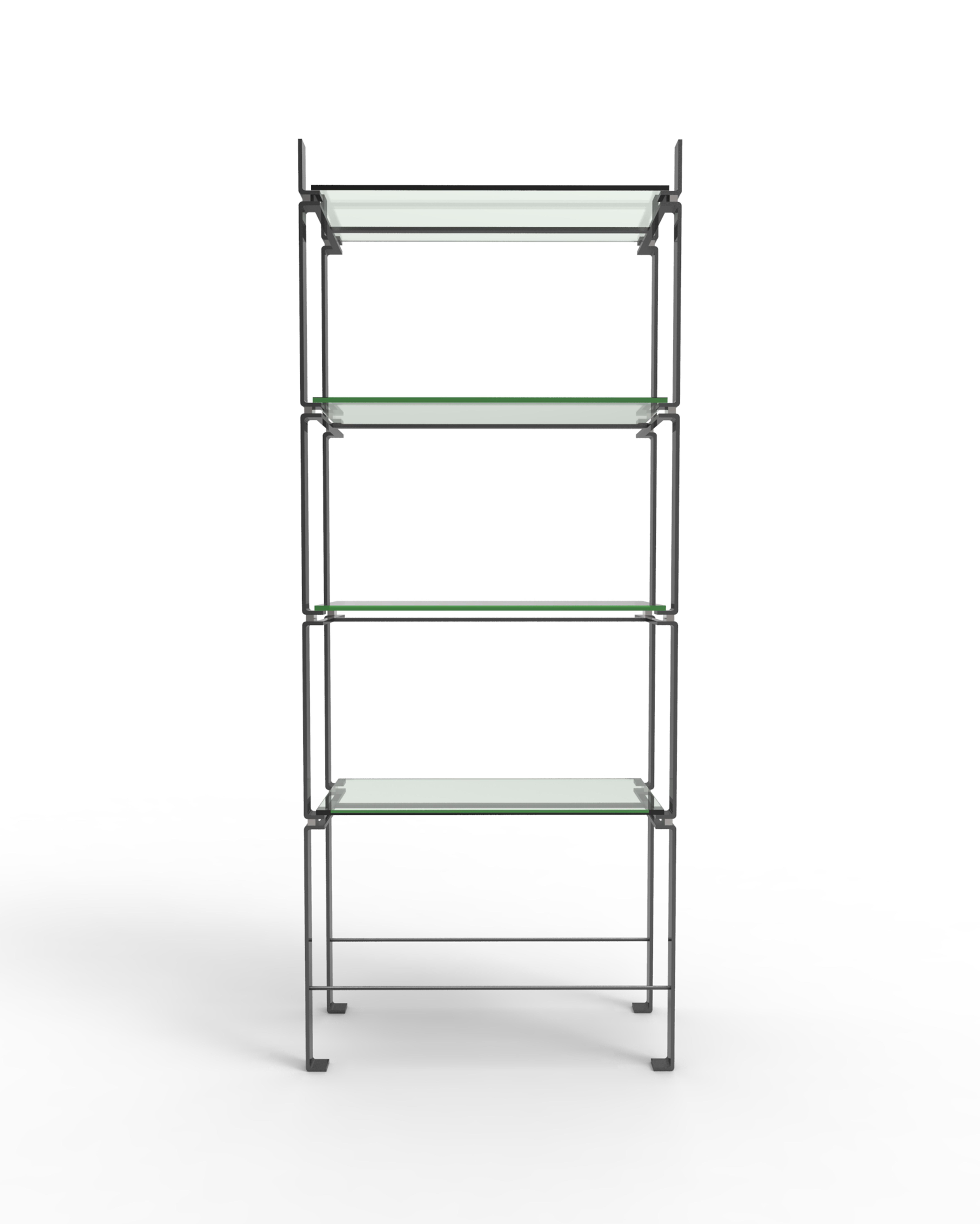Etagere shelves by Gentner Design
Dimensions: D 35.5 x W 91 x H 238 cm
Materials: stainless steel, glass
Available in other sizes.

Visually delicate, the contrasting materials of polished stainless steel and glass give the pieces its