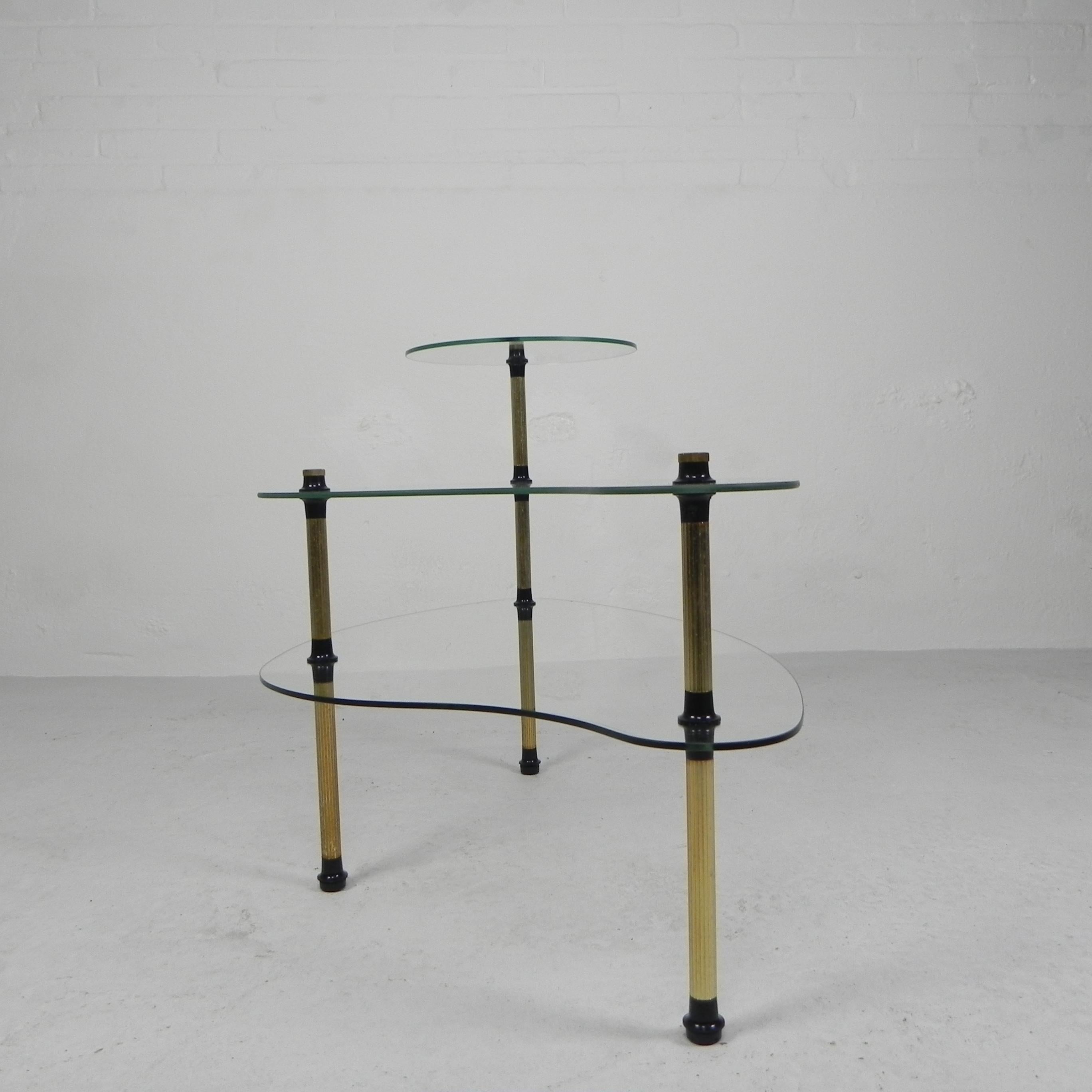 Mid-20th Century Etagere with 3 glass plates, kidney shape, 1950s For Sale