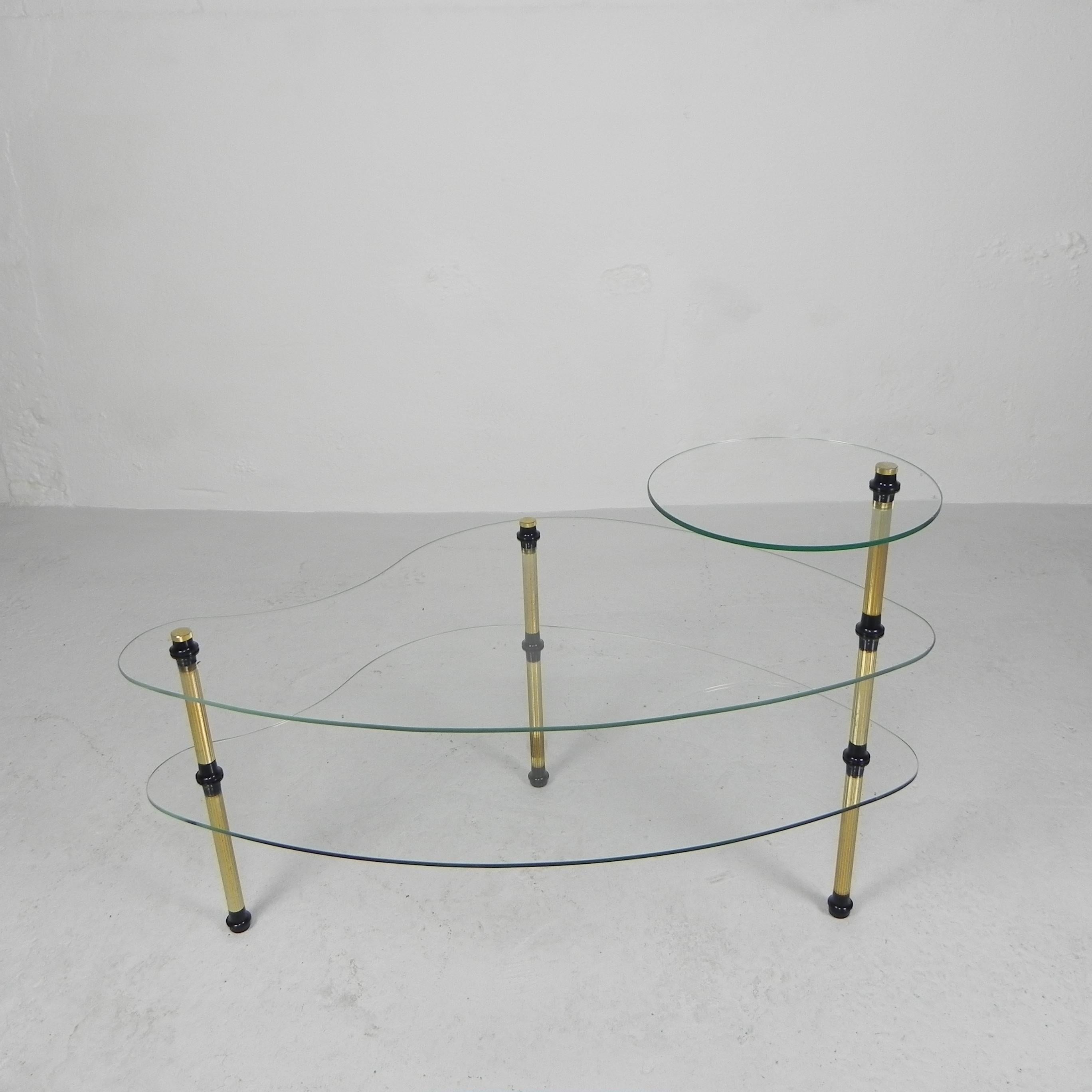 Etagere with 3 glass plates, kidney shape, 1950s For Sale 1