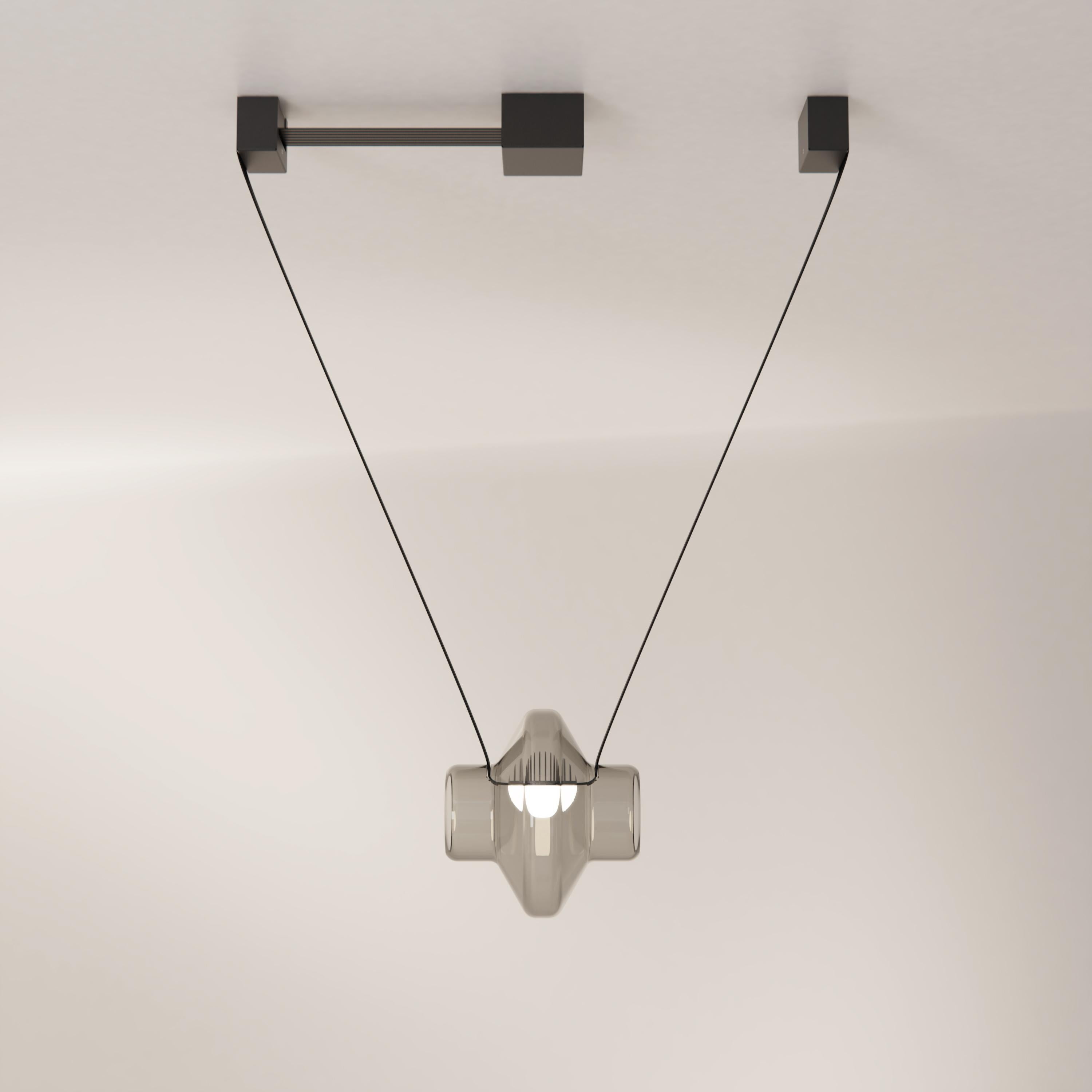 Molded Etat-des-Lieux Amber Glass 1C Pendant, Contemporary Adaptive Lighting System For Sale
