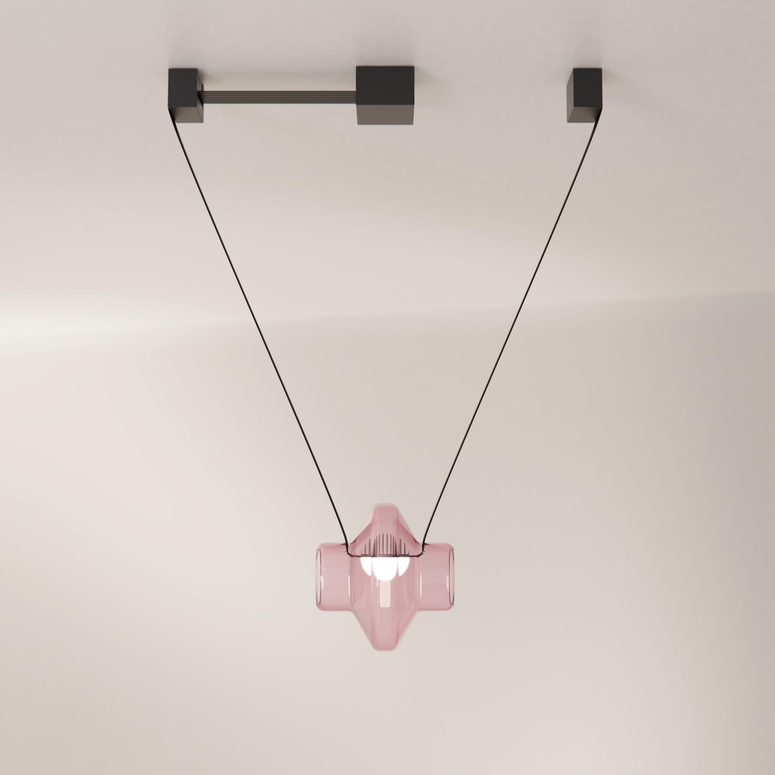 Blown Glass Etat-des-Lieux Amber Glass 1C Pendant, Contemporary Adaptive Lighting System For Sale