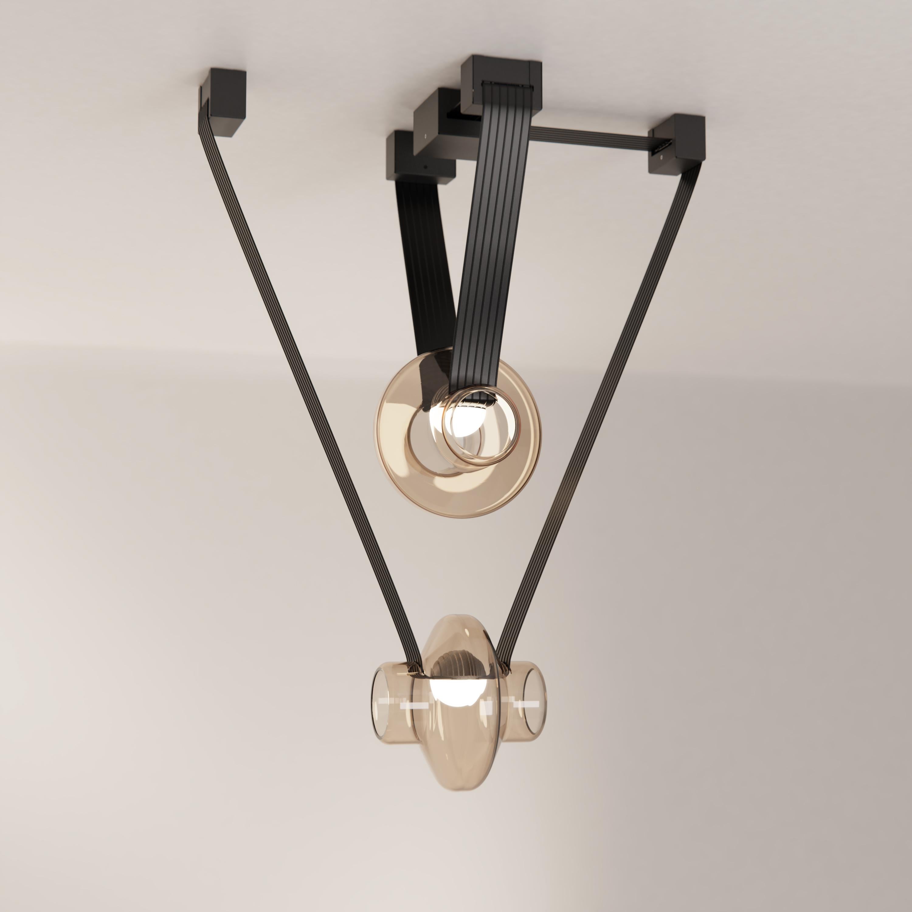 Canadian Etat-des-Lieux Amber Glass 2C Pendant, Contemporary Adaptive Lighting System For Sale