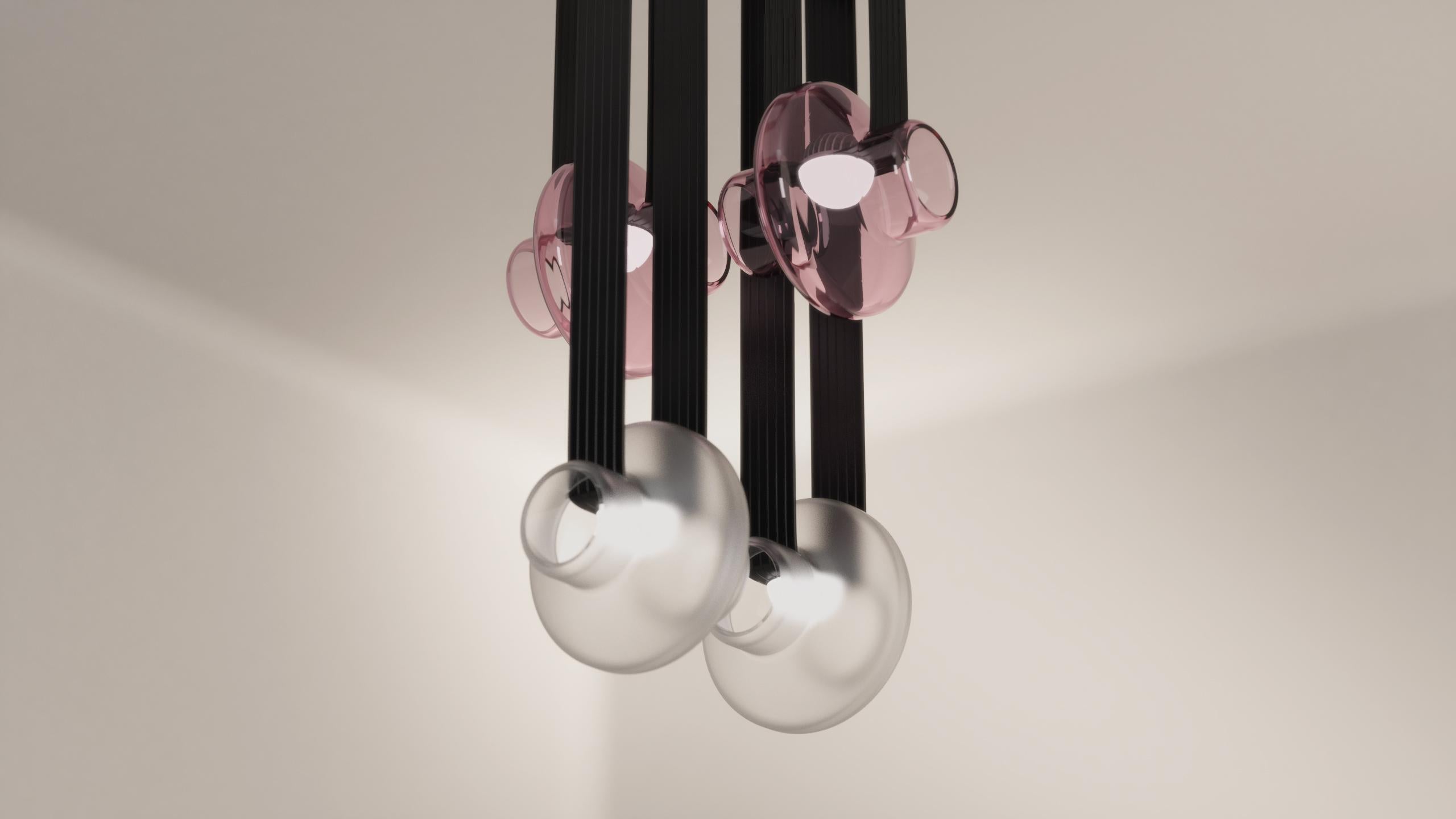 Etat-des-Lieux Pink Glass 2C Pendant, Contemporary Adaptive Lighting System For Sale 2
