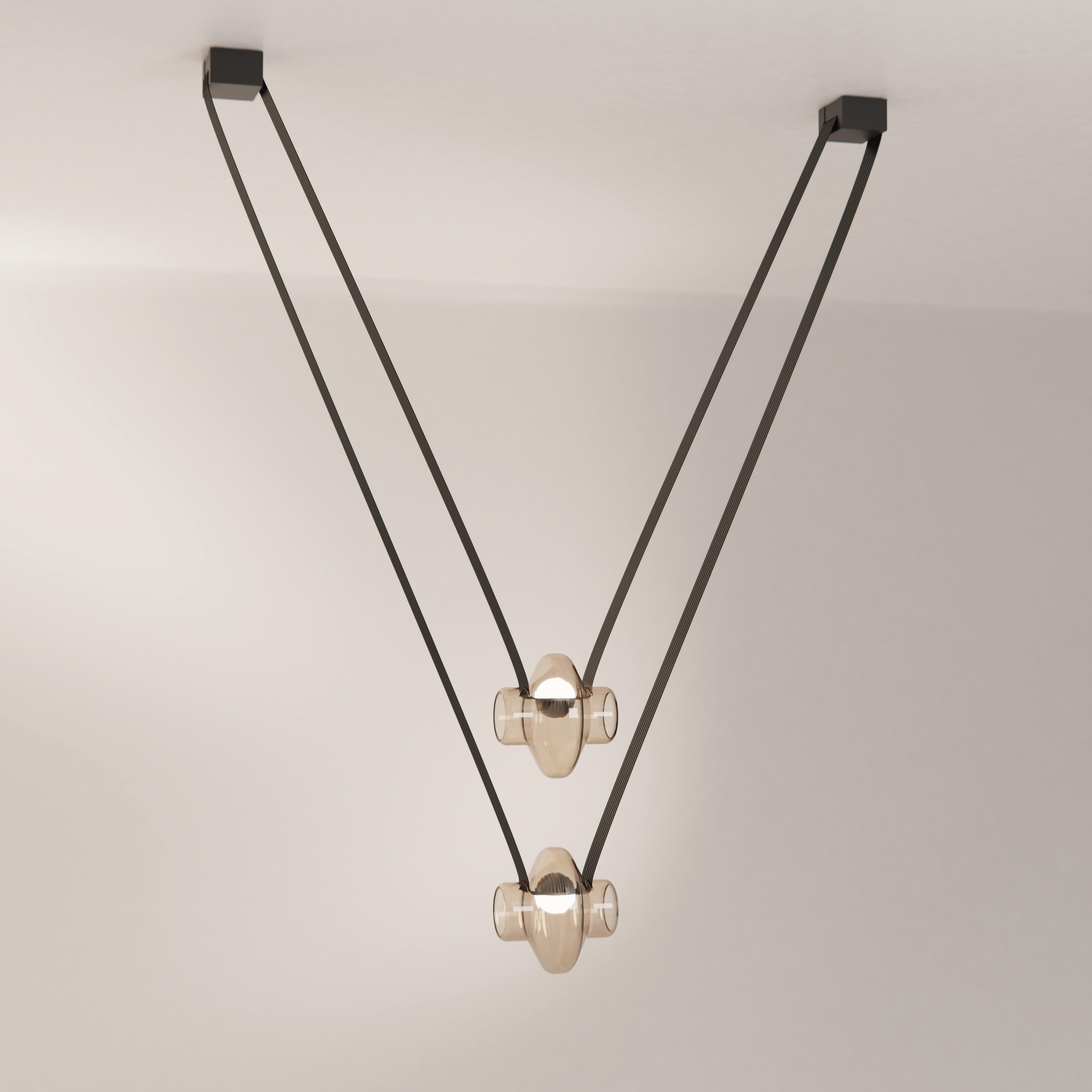 Canadian Etat-des-Lieux Grey Glass 2A Pendant, Contemporary Adaptive Lighting System For Sale