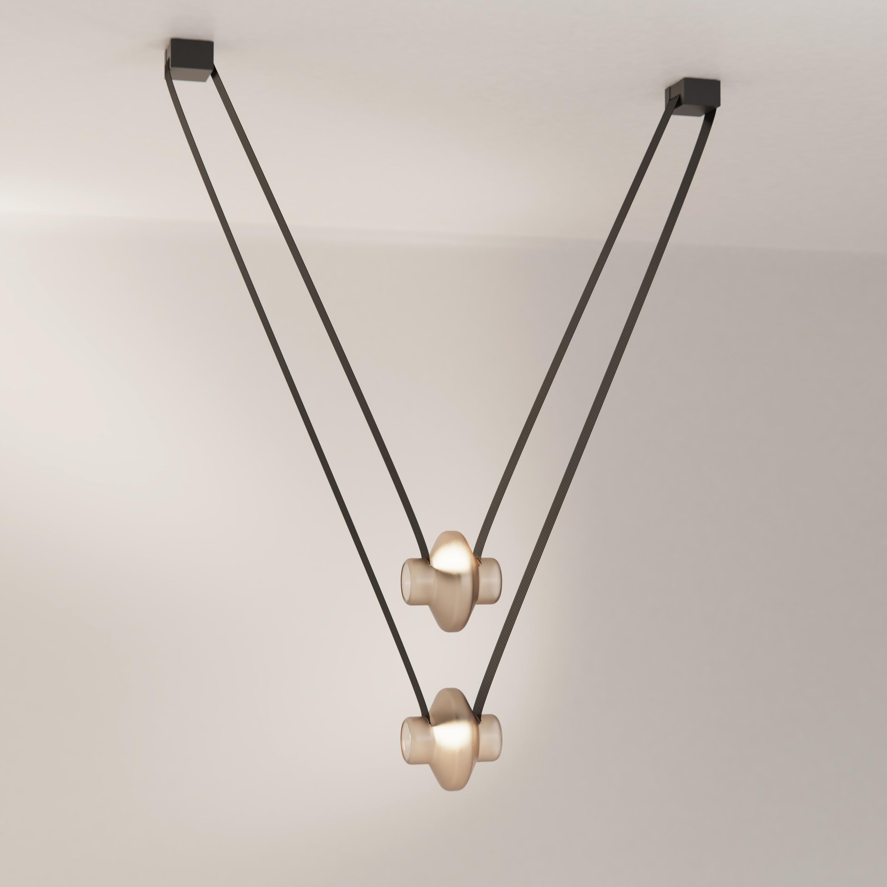 Molded Etat-des-Lieux Grey Glass 2A Pendant, Contemporary Adaptive Lighting System For Sale