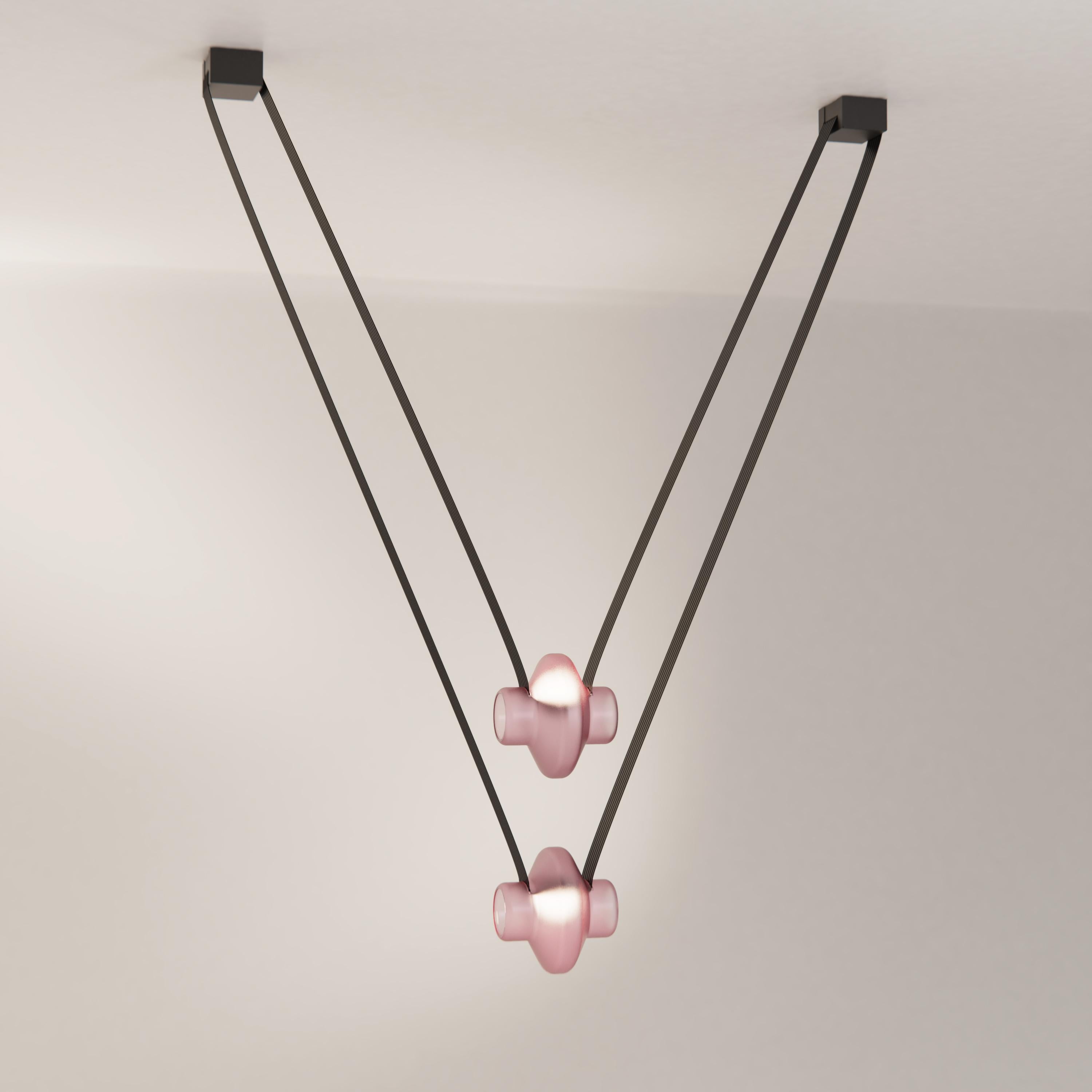 Blown Glass Etat-des-Lieux Grey Glass 2A Pendant, Contemporary Adaptive Lighting System For Sale