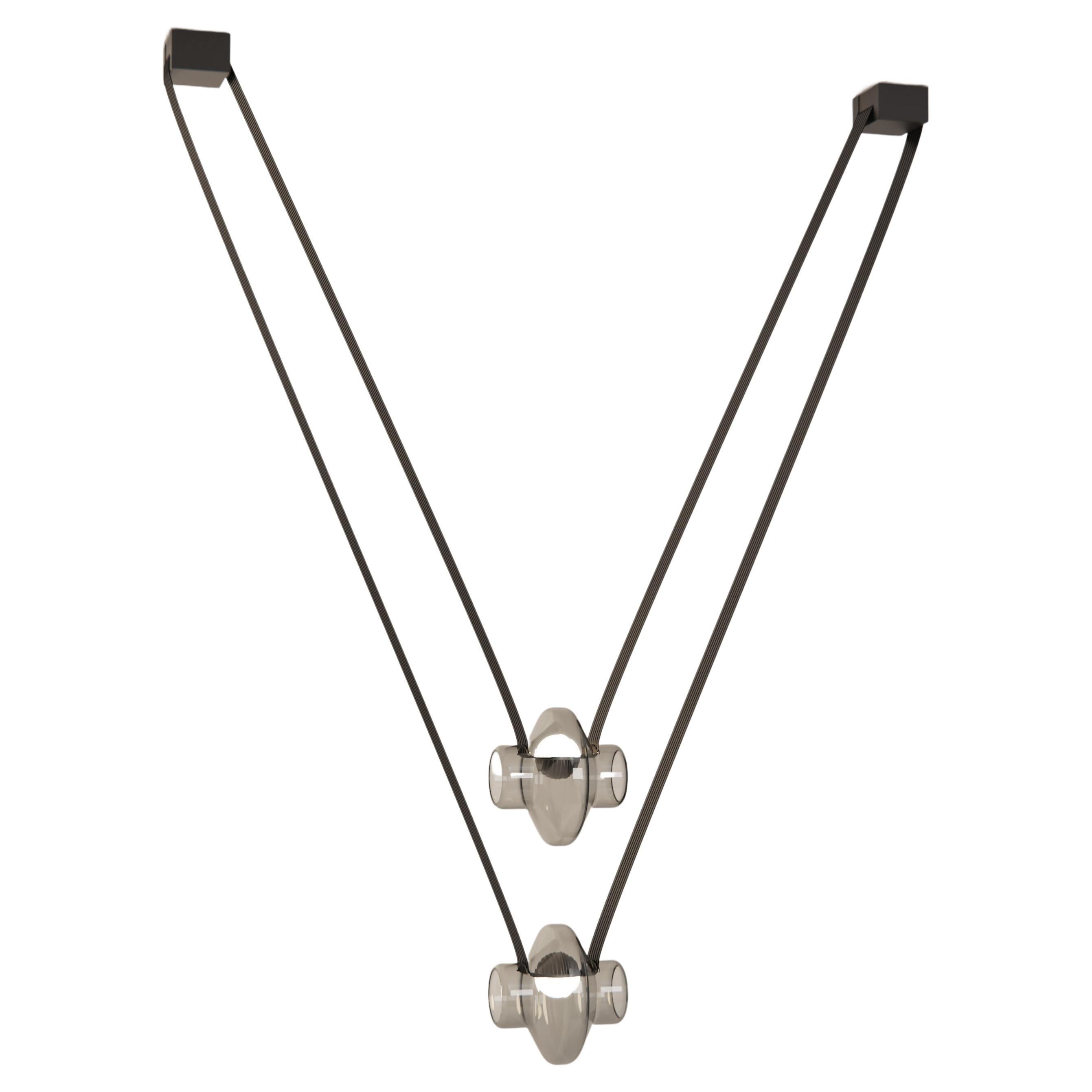 Etat-des-Lieux Grey Glass 2A Pendant, Contemporary Adaptive Lighting System For Sale