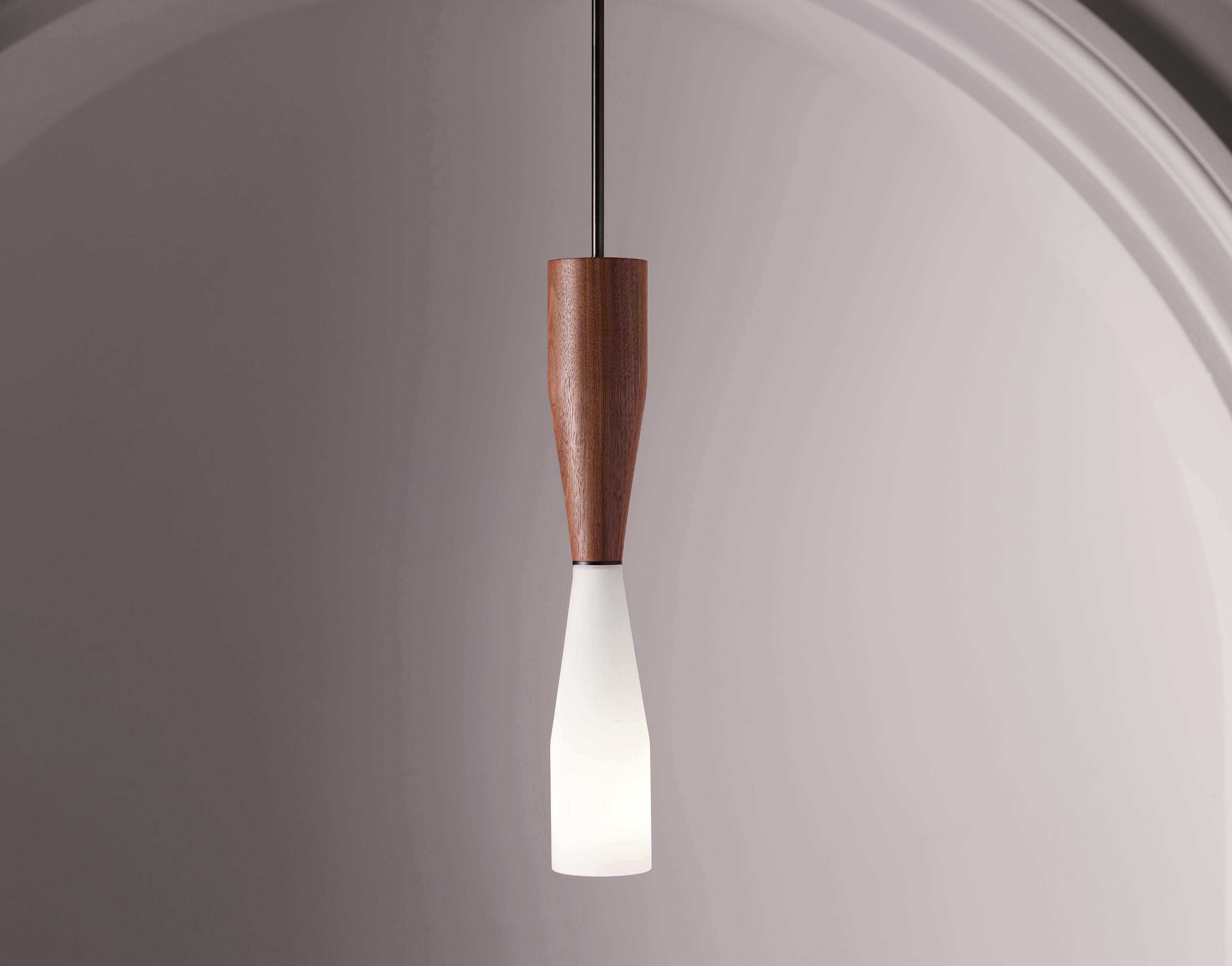 Modern Etcetera Pendant Grouping, Natural Wood and Glass by Lightmaker Studio For Sale