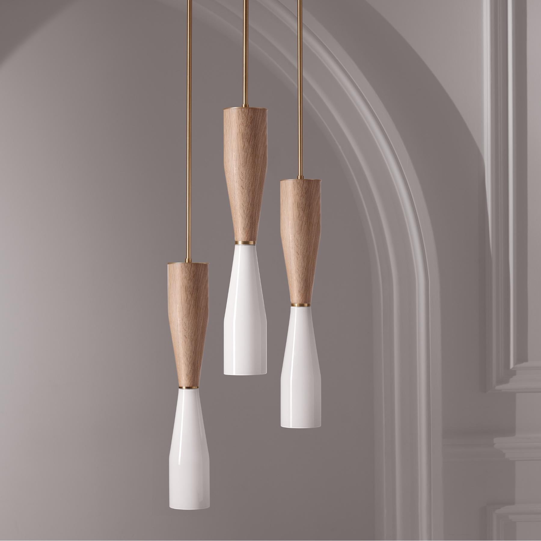 Moulé Groupe de suspensions Etcetera, bois naturel et verre par Lightmaker Studio en vente