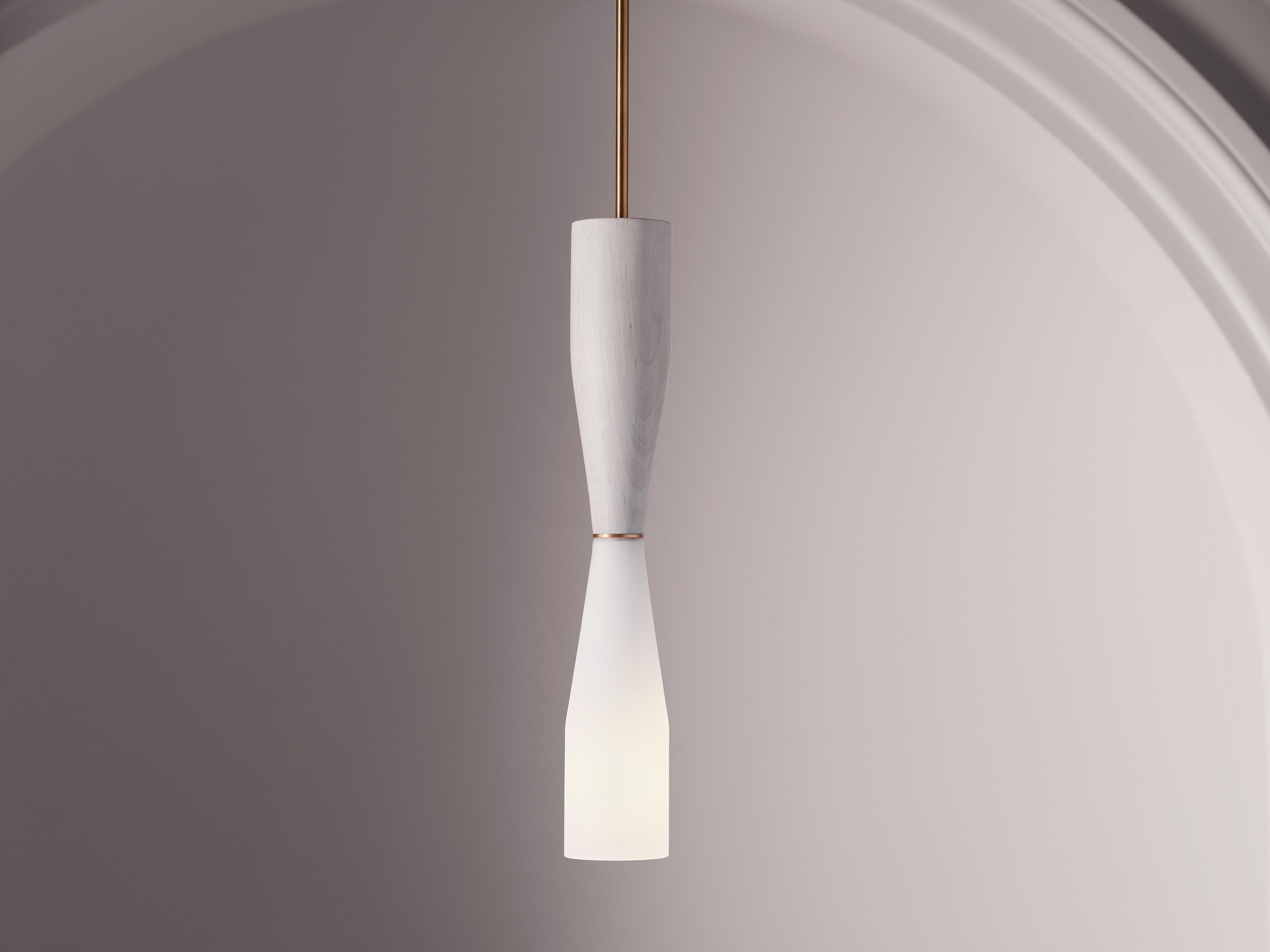 Contemporary Etcetera Pendant Grouping, Natural Wood and Glass by Lightmaker Studio For Sale