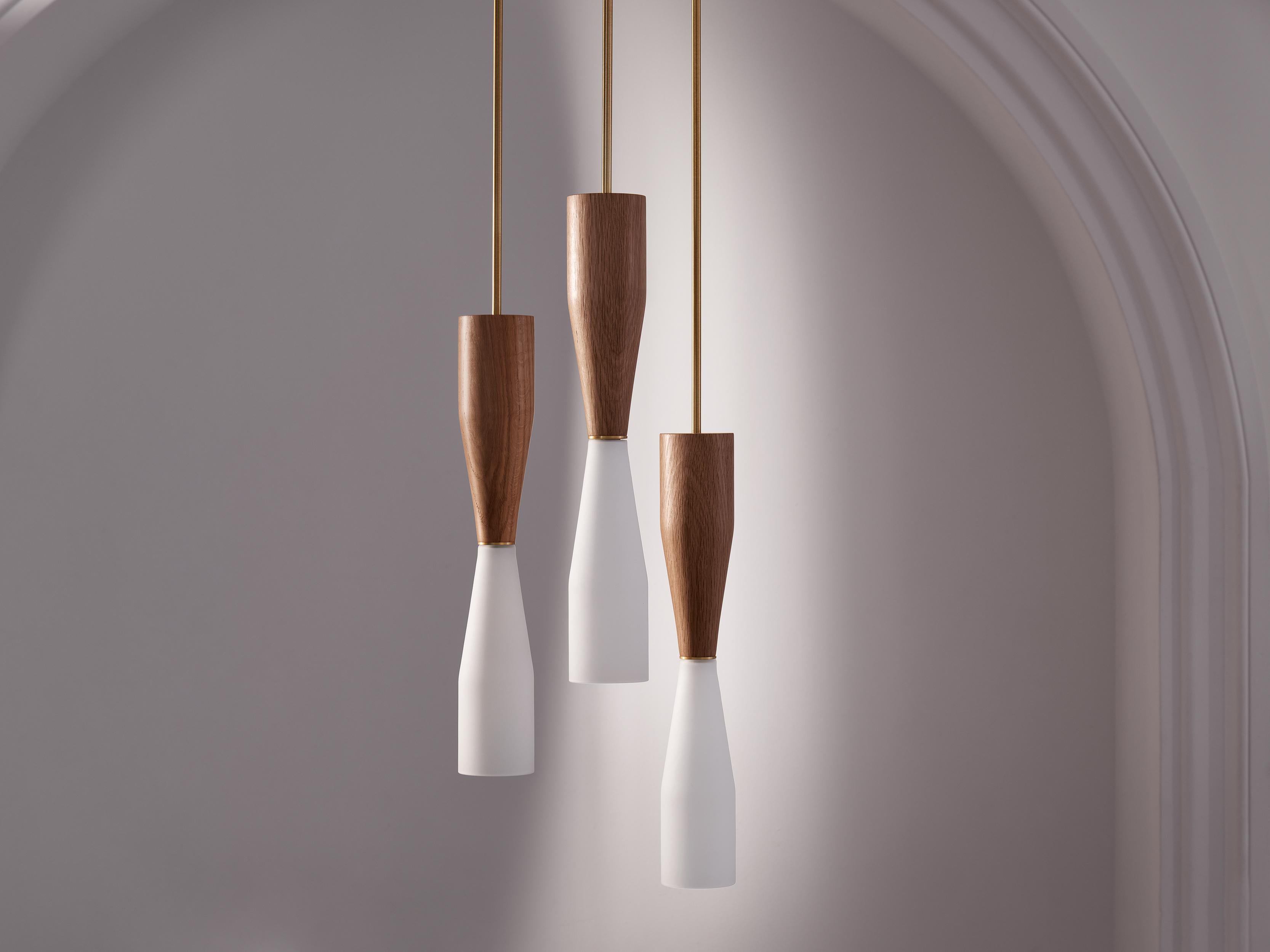 Etcetera Pendant Grouping, Natural Wood and Glass by Lightmaker Studio For Sale 1