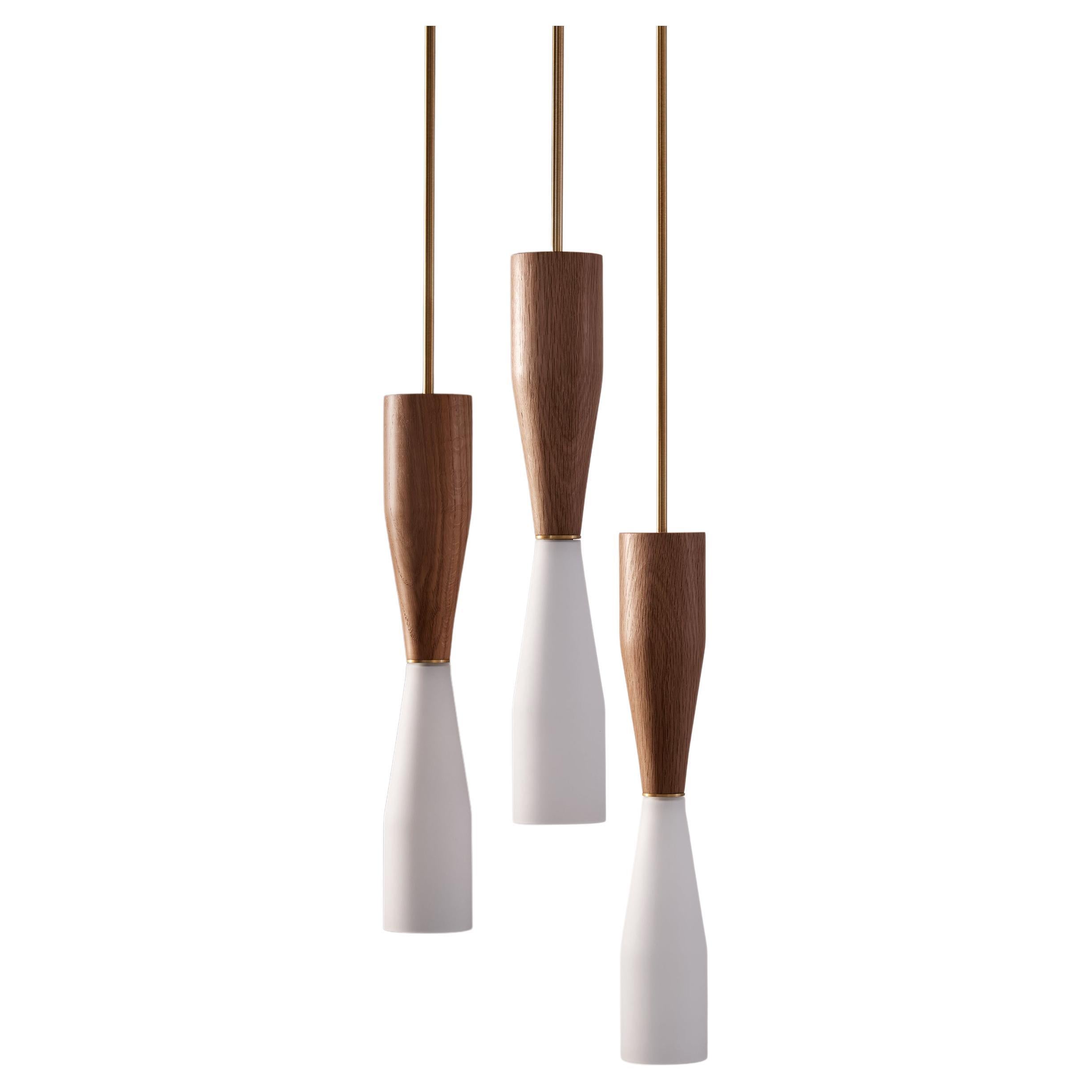 Etcetera Pendant Grouping, Natural Wood and Glass by Lightmaker Studio For Sale