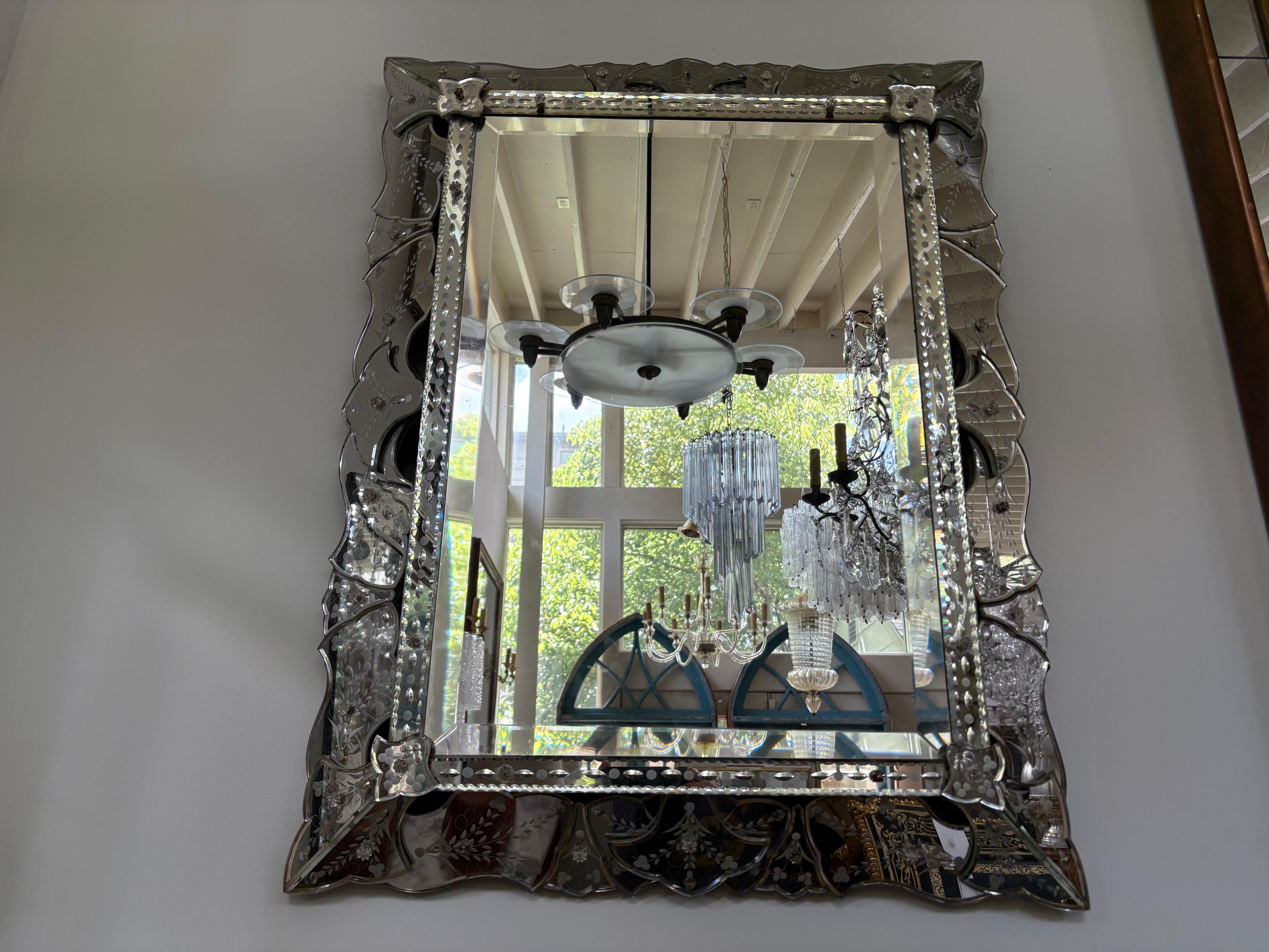 Etched And Beveled Venetian Mirror For Sale 4