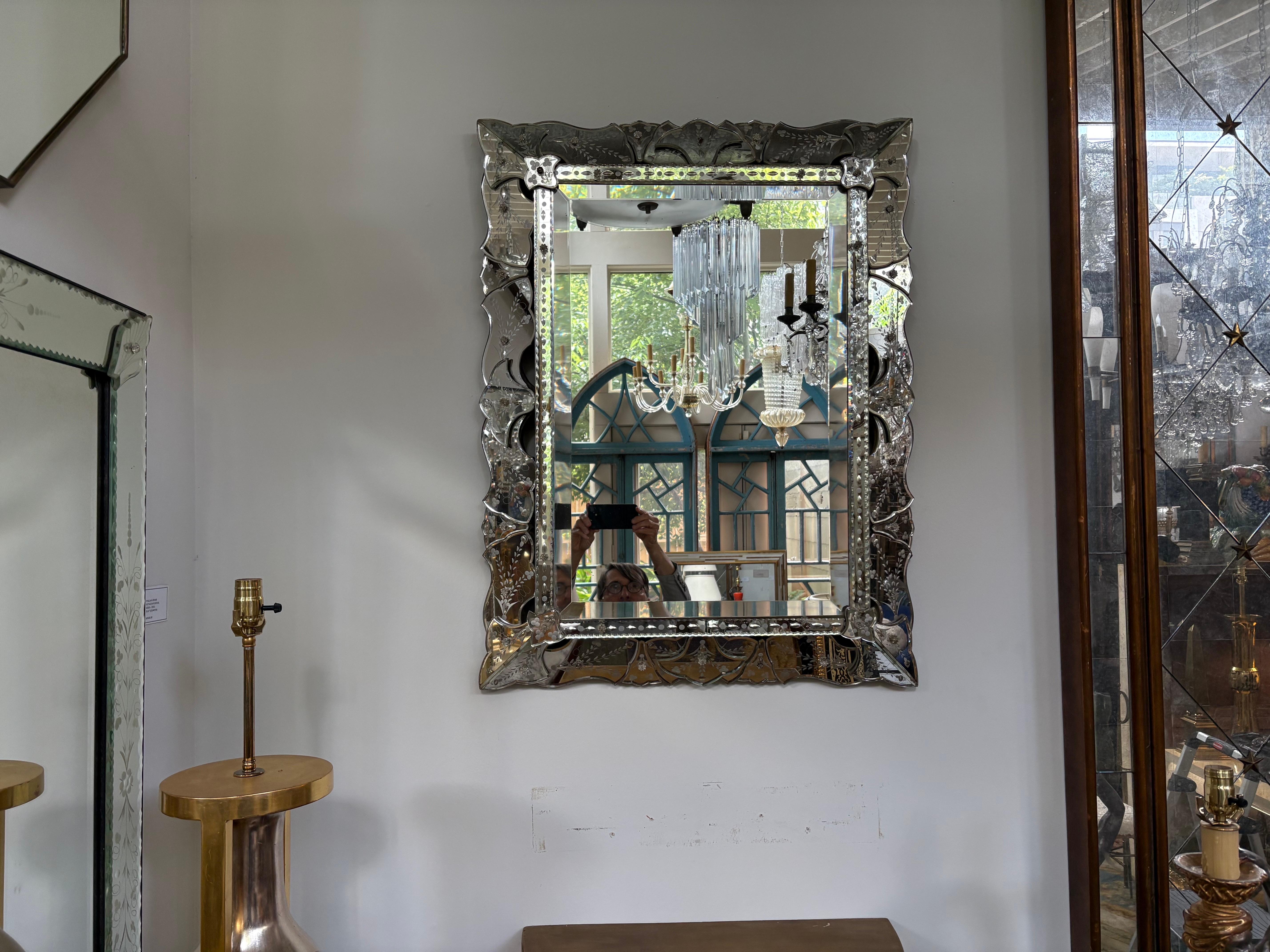 Baroque Etched And Beveled Venetian Mirror For Sale